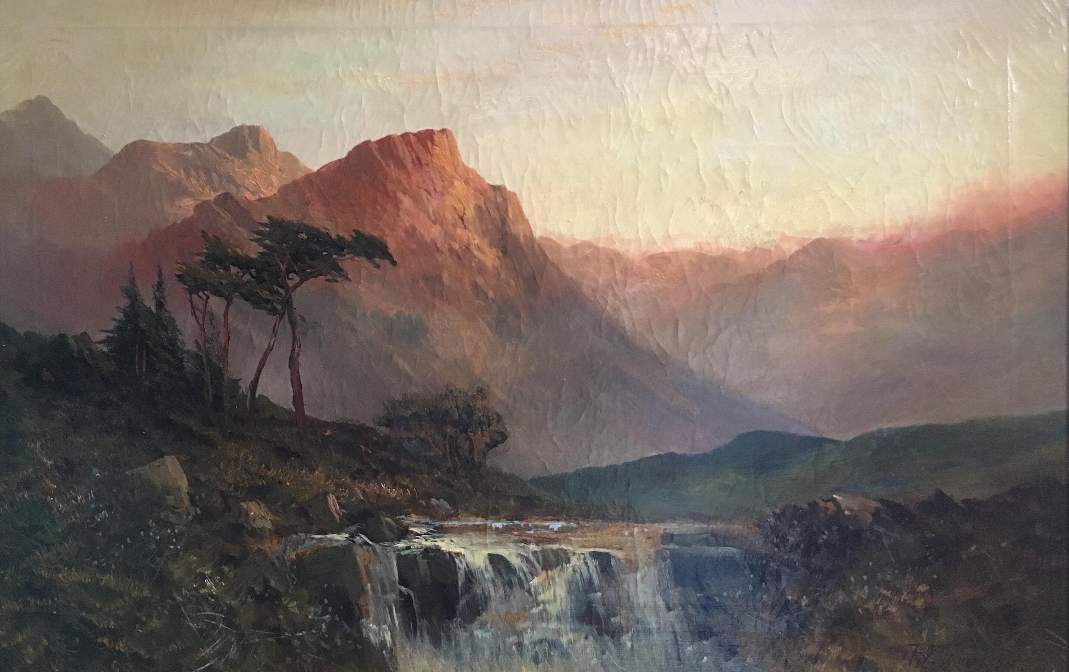 sunset waterfall painting