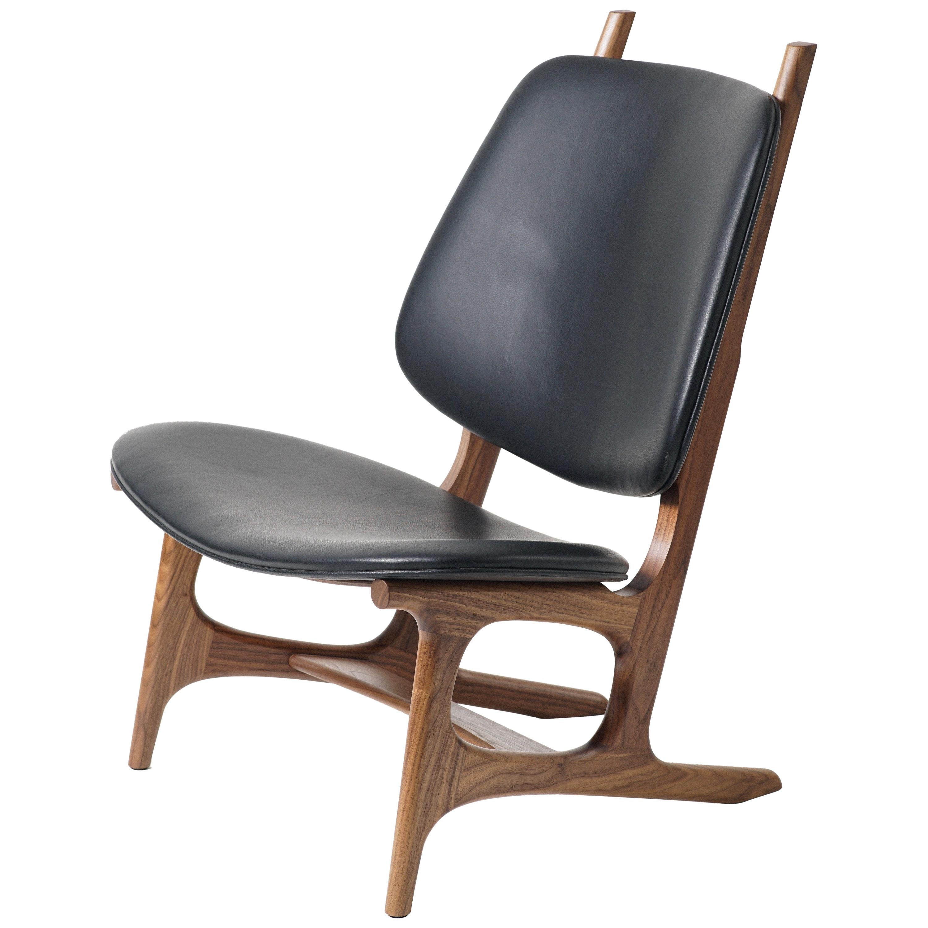 Francis Easy Chair with Walnut Frame and Leather Upholstery