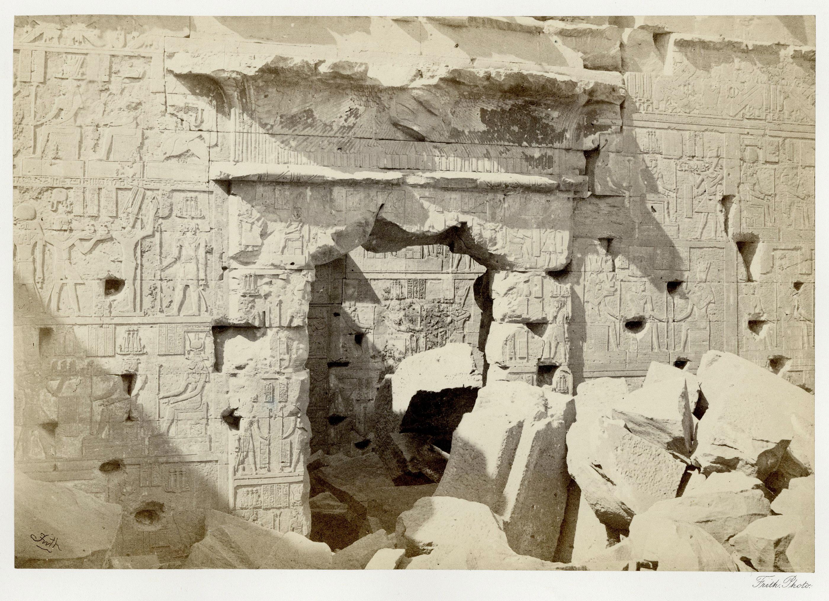 Doorway in the Temple of Kalabshe, Nubia - Romantic Photograph by Francis Frith