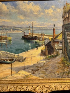 Paysage English Impressionist avec bateaux du port Newlyn Cornwall, UK