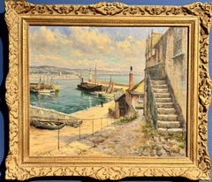 Paesaggio English Impressionist con barche del porto di Newlyn, Cornovaglia, Regno Unito