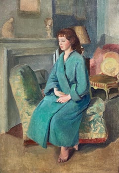1930's Modern British Slade School Interior Room Scene Young Lady Portrait OIL