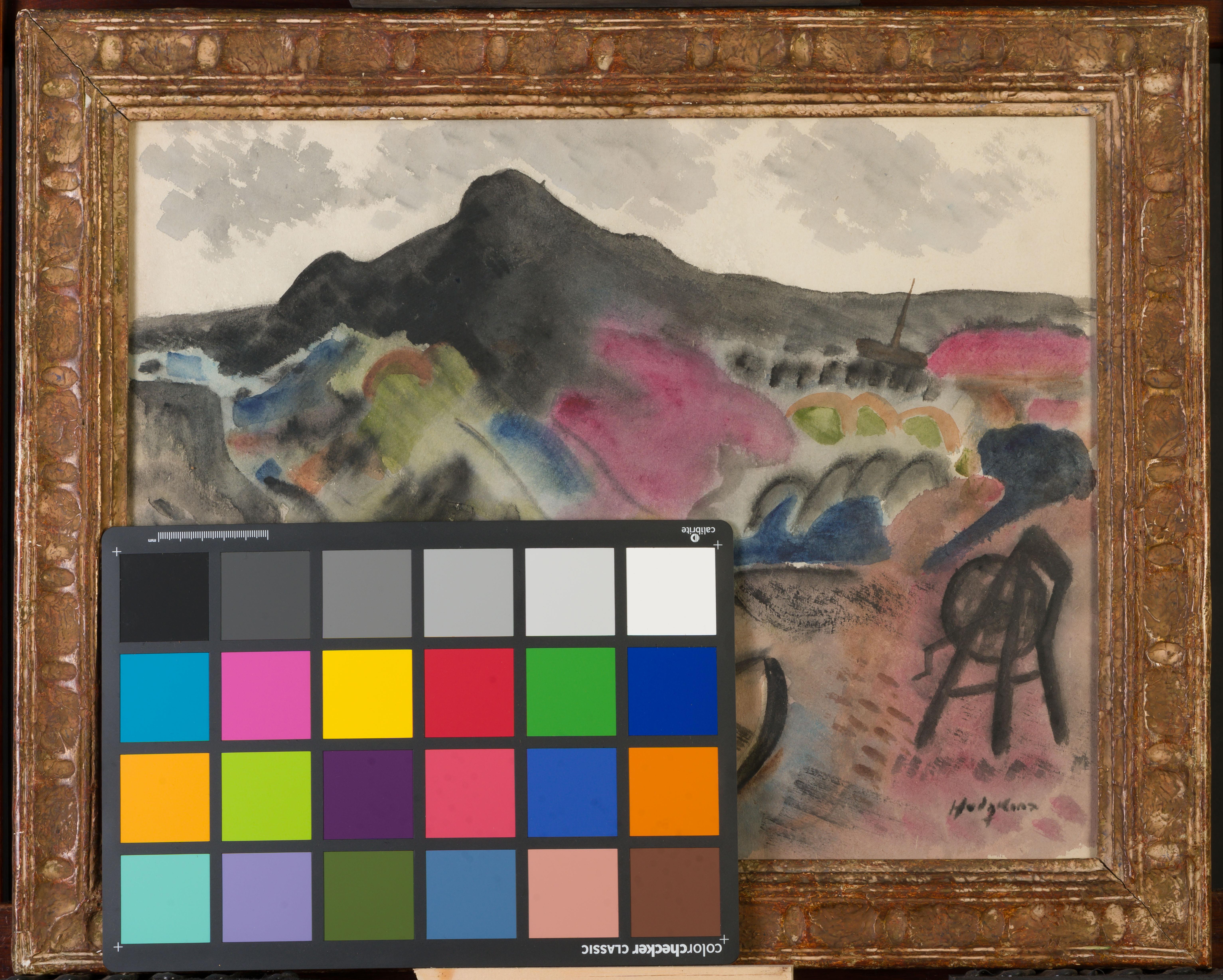 Hafen mit bergigem  Landschaft – Painting von Francis Hodgkins