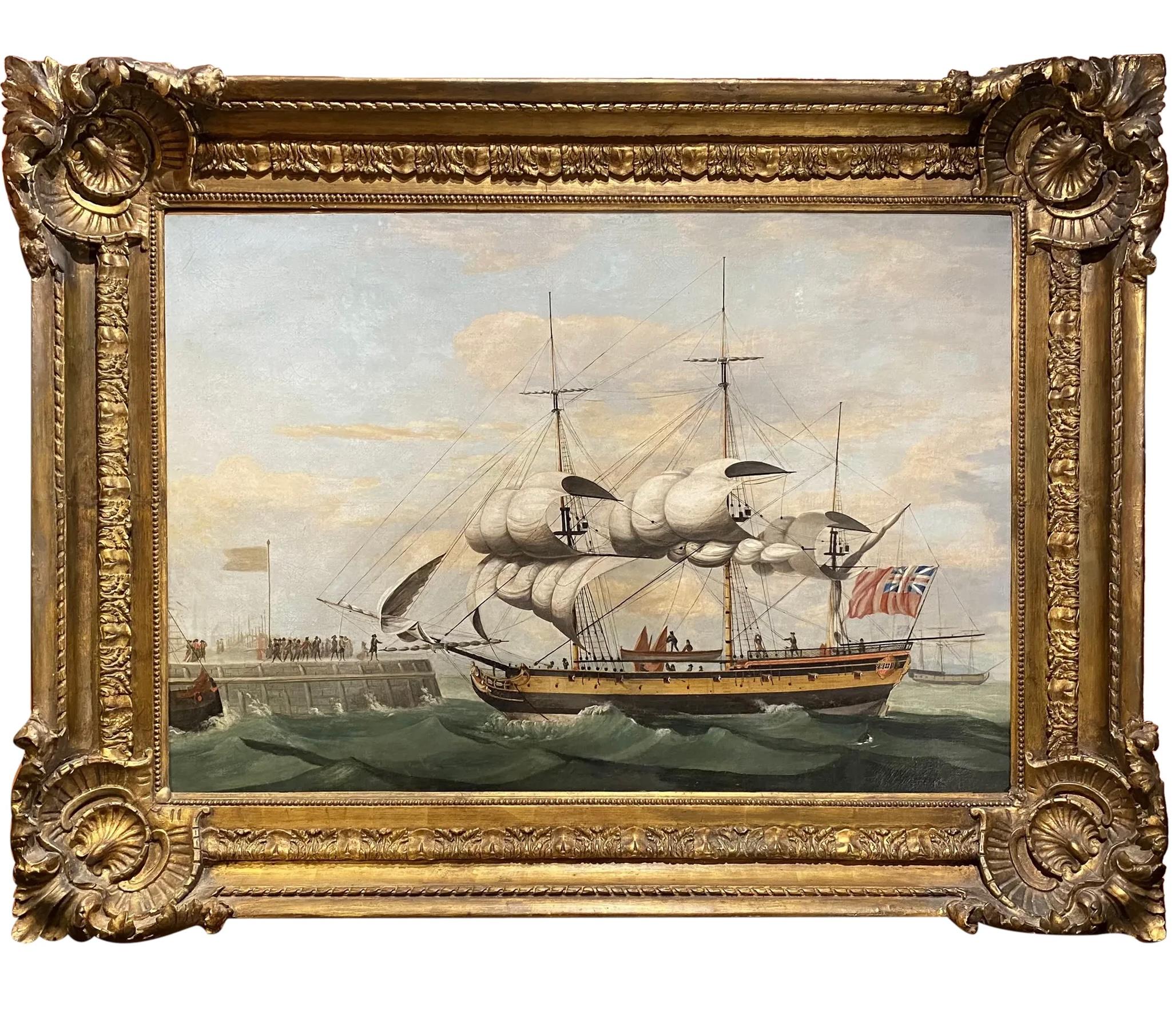 Francis Holman Landscape Painting - British East Indiaman Ship Returning from a Voyage to the East