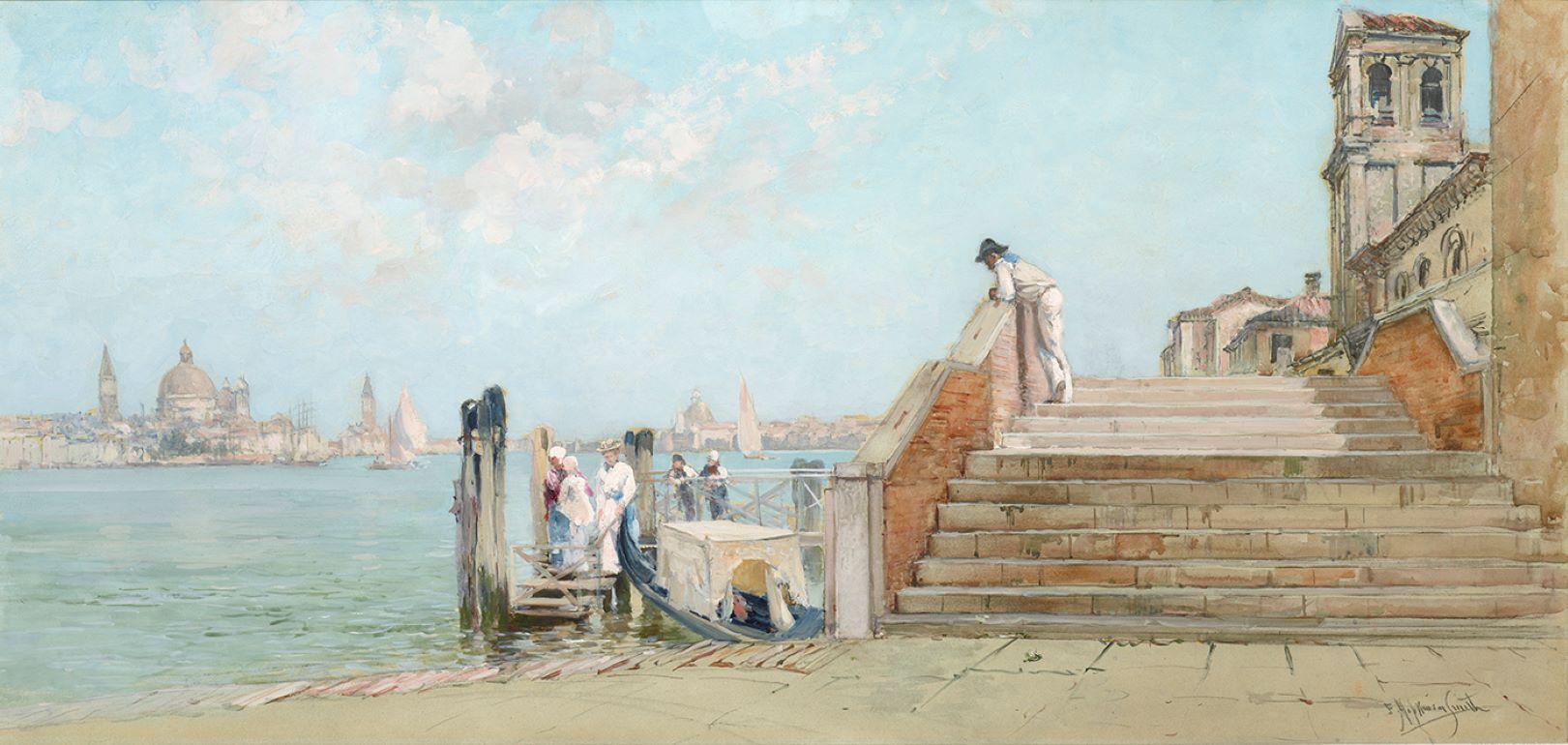 Venice (A View from the Ponte Sant’ Eufemia on the Giudecca) - Painting by Francis Hopkinson Smith