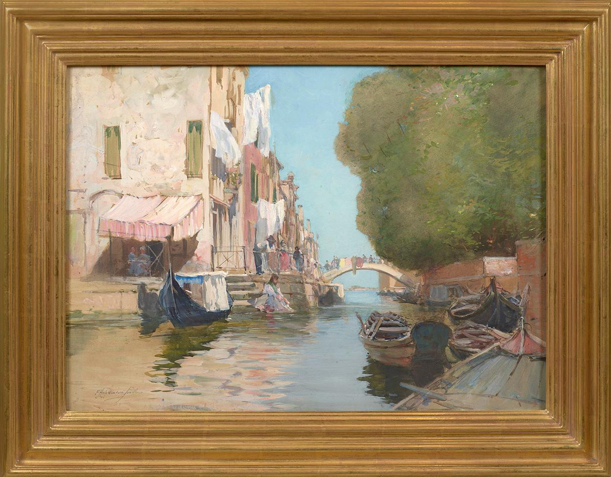 Venezia (Vista sul canale lungo la Fondamenta S. Giuseppe) - Painting di Francis Hopkinson Smith