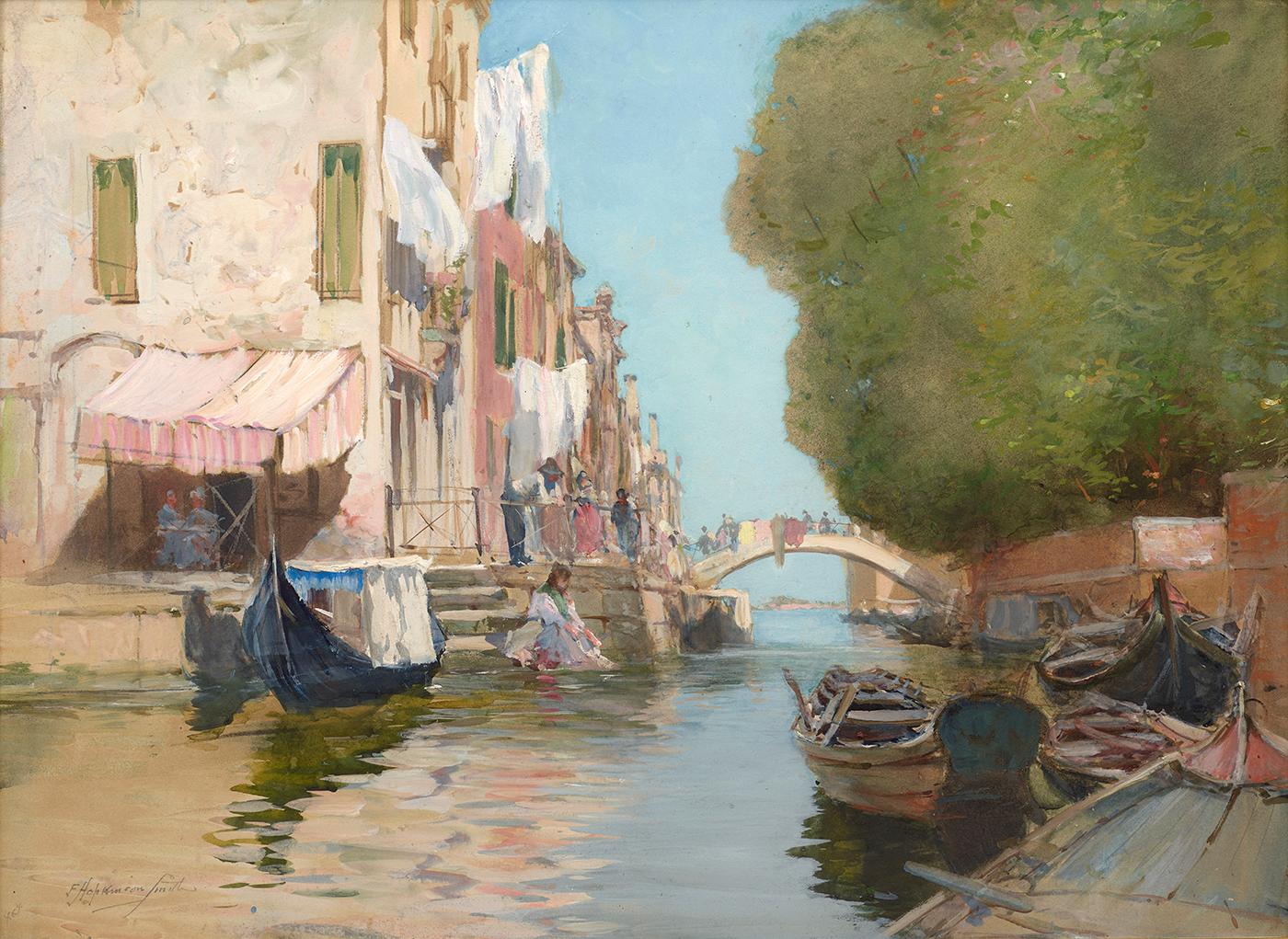 Francis Hopkinson Smith Figurative Painting – Venedig (Kanalansicht entlang der Fondamenta S. Giuseppe)