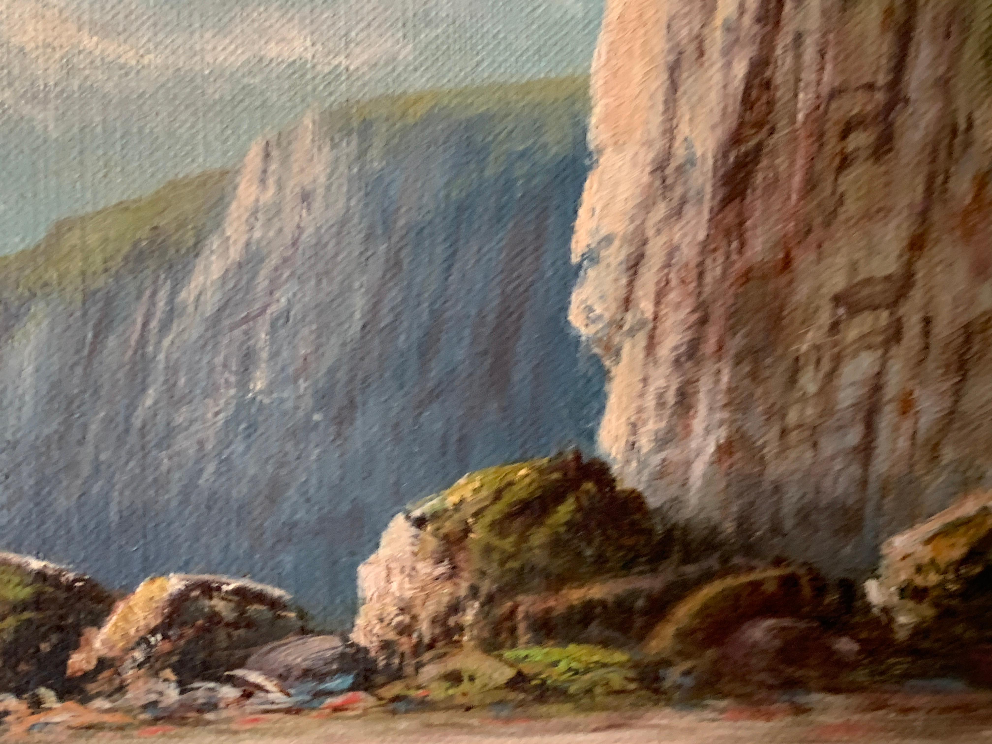 antique  Peinture à l'huile d'un paysage représentant des bateaux de pêche sur une plage, Anglais 2