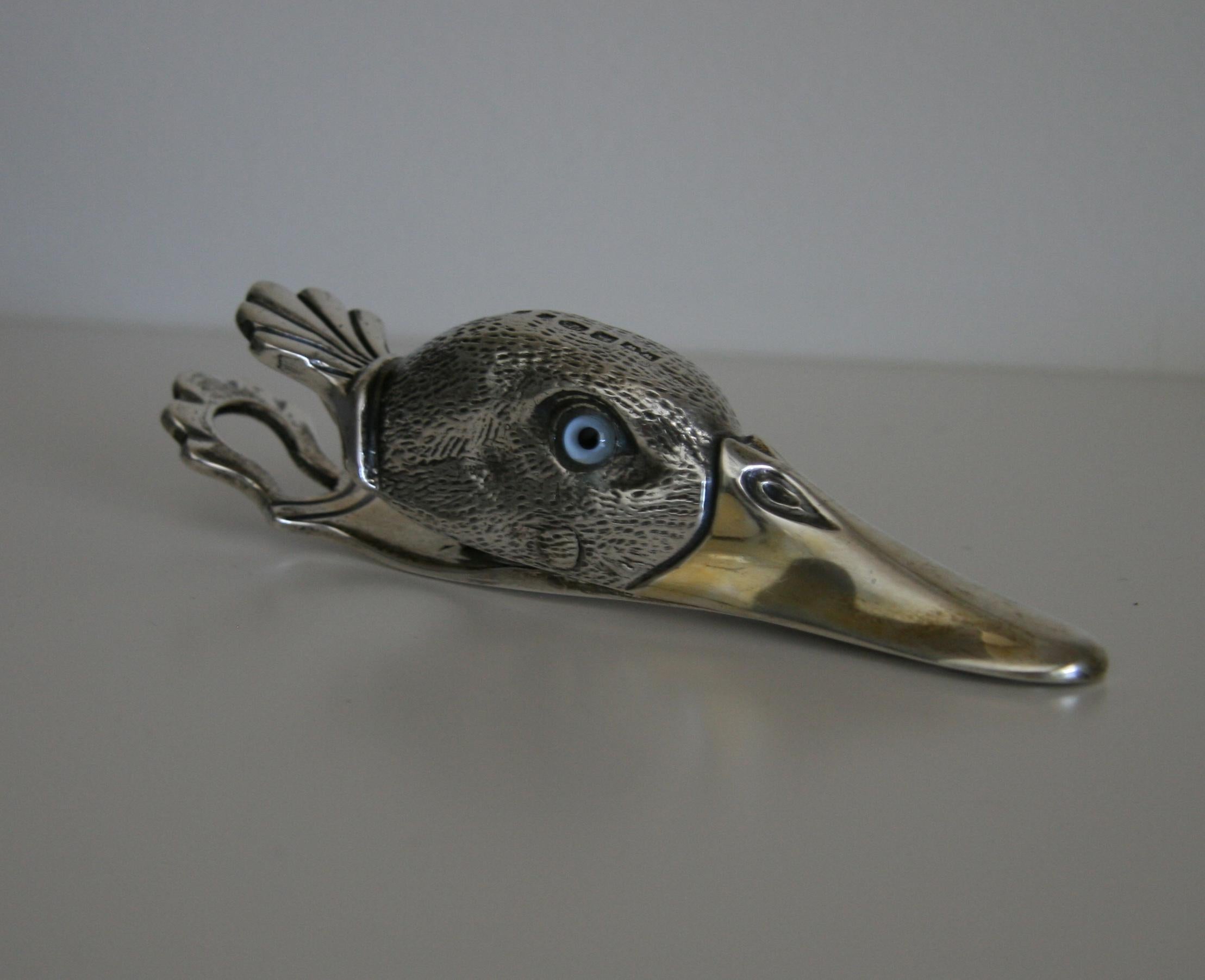 Metalwork English Sterling Silver Duck Head Paper Clip by Francis Howard, 20th Century For Sale