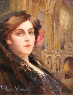 Antique Portrait of a spanish woman in a church