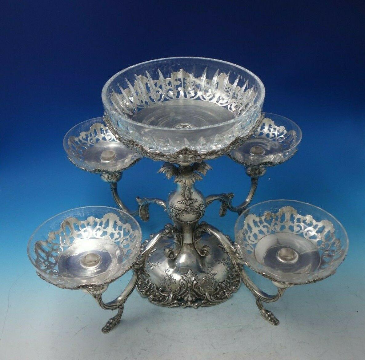 Francis I by Reed and Barton Sterling Silver Glass Epergne In Excellent Condition In Big Bend, WI