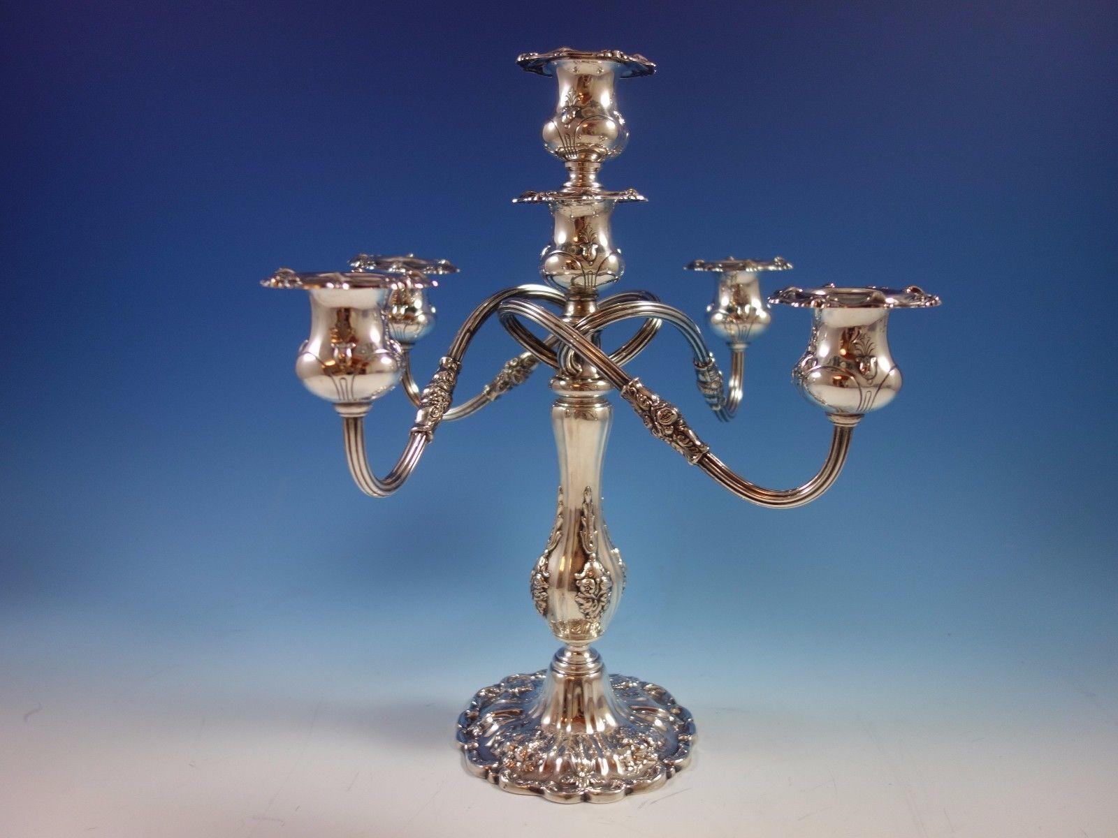 American Francis I by Reed & Barton Old Sterling Silver Pair of 5-Light Candelabra
