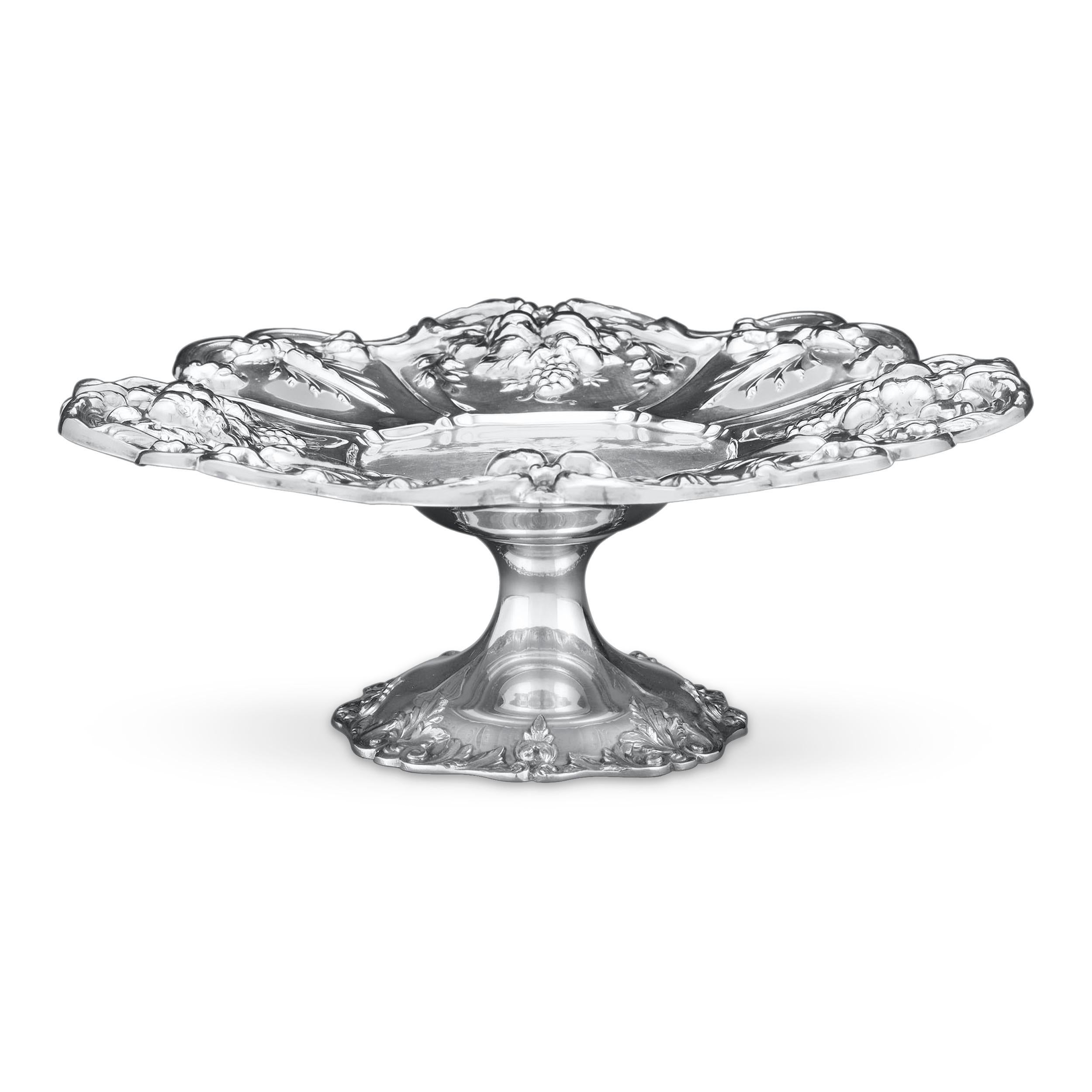 This charming silver compote by Reed & Barton is crafted in that renowned firm’s Francis I pattern. Skillfully-répousséd classic shapes and applied, hand-cast mounts of fruits and flowers distinguish this elegant dish. Introduced by the company in