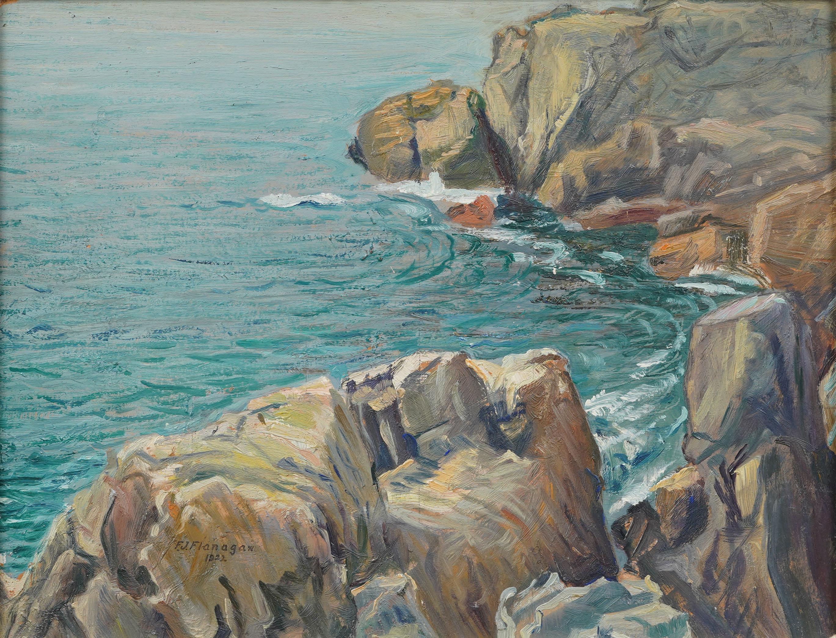 Antike amerikanische Impressionisten Marblehead Mass Küste Seelandschaft Ölgemälde (Impressionismus), Painting, von Francis J. Flanagan (fl.1897 - 1928)