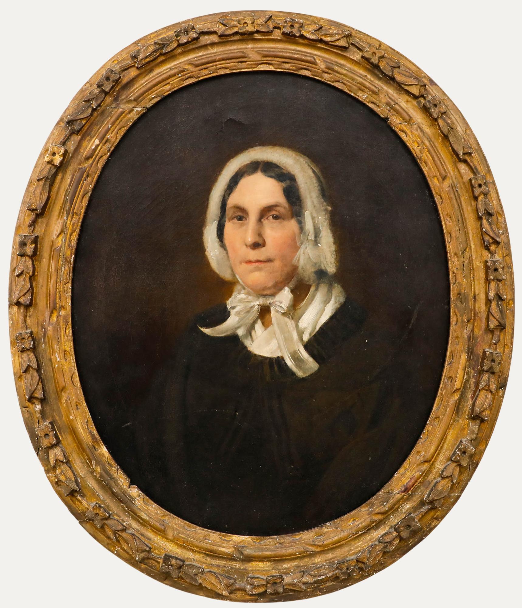 Ein gelungenes Porträt des britischen Künstlers Francis John Wyburd (1826-1909) von seiner Mutter Sarah Wyburd. Das Werk ist in einem ovalen Vintage-Rahmen mit floralem Muster gut präsentiert. Nicht signiert. Auf Leinwand auf Keilrahmen.