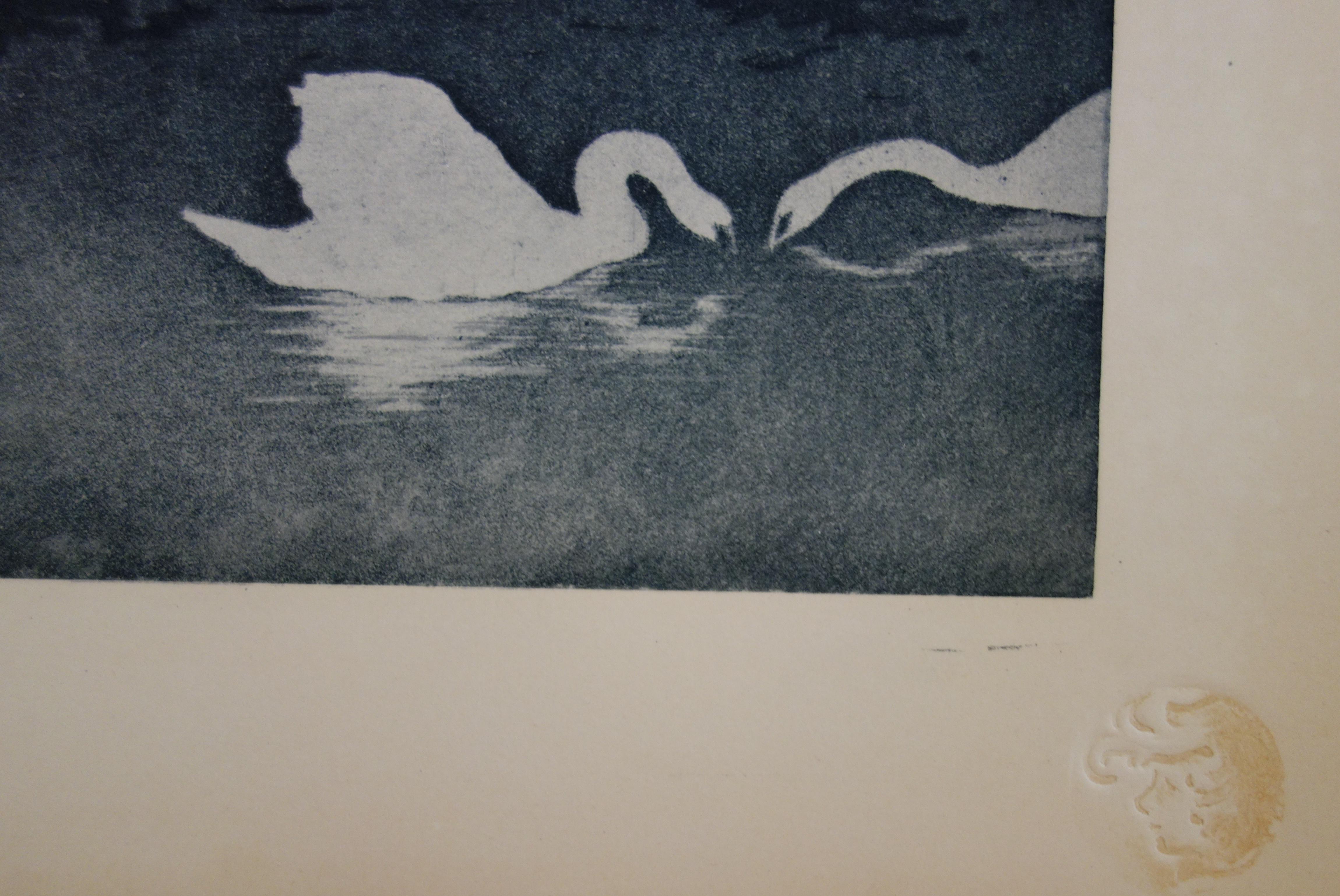 Night Dream : the Swanns - Original Lithograph, 1898 - Symbolist Print by Francis Jourdain
