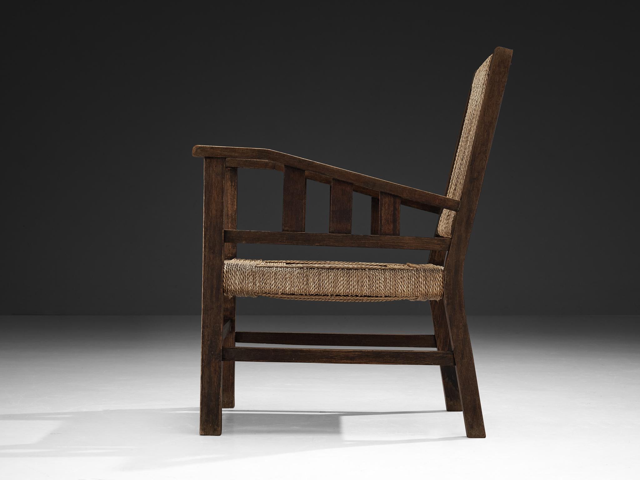 Art Deco Francis Jourdain Lounge Chair in Woven Straw and Wood For Sale