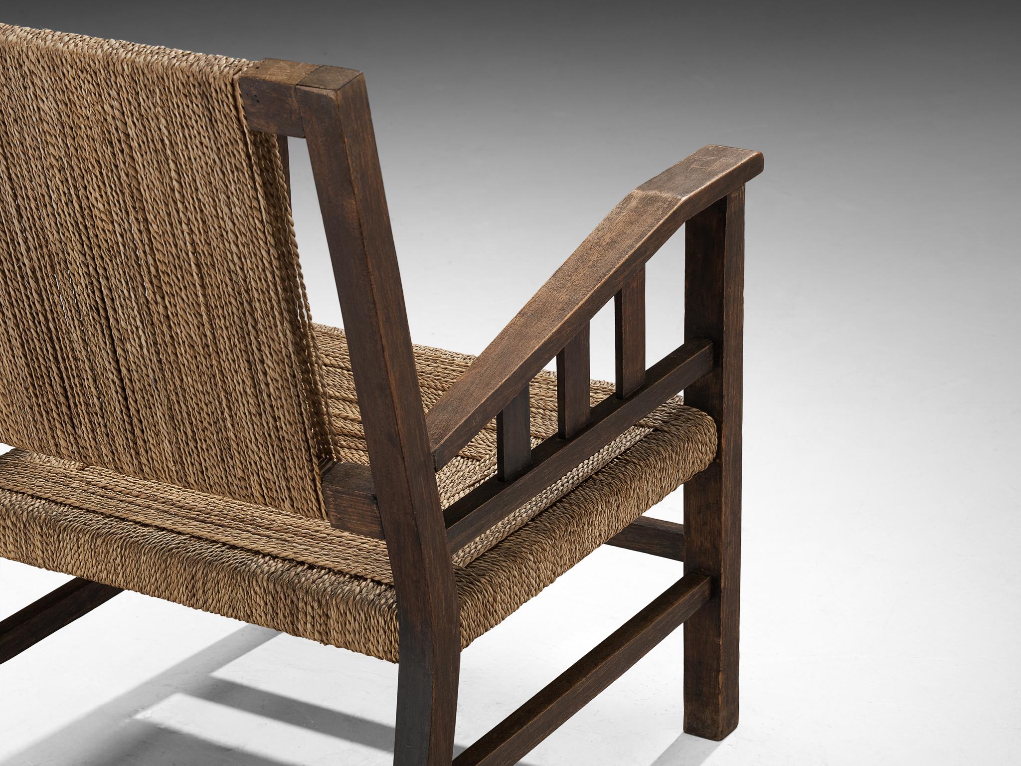 Francis Jourdain Lounge Chair in Woven Straw and Wood For Sale 1