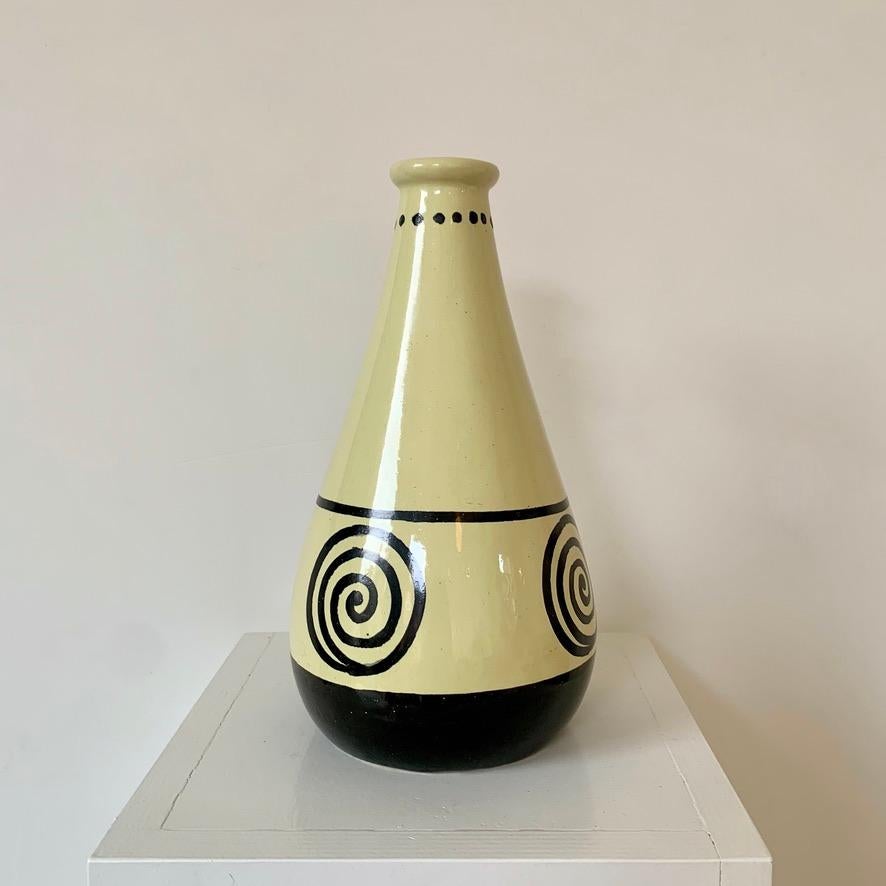 Art Deco Francis Jourdain Monogrammed Ceramic Vase, circa 1920, France. For Sale