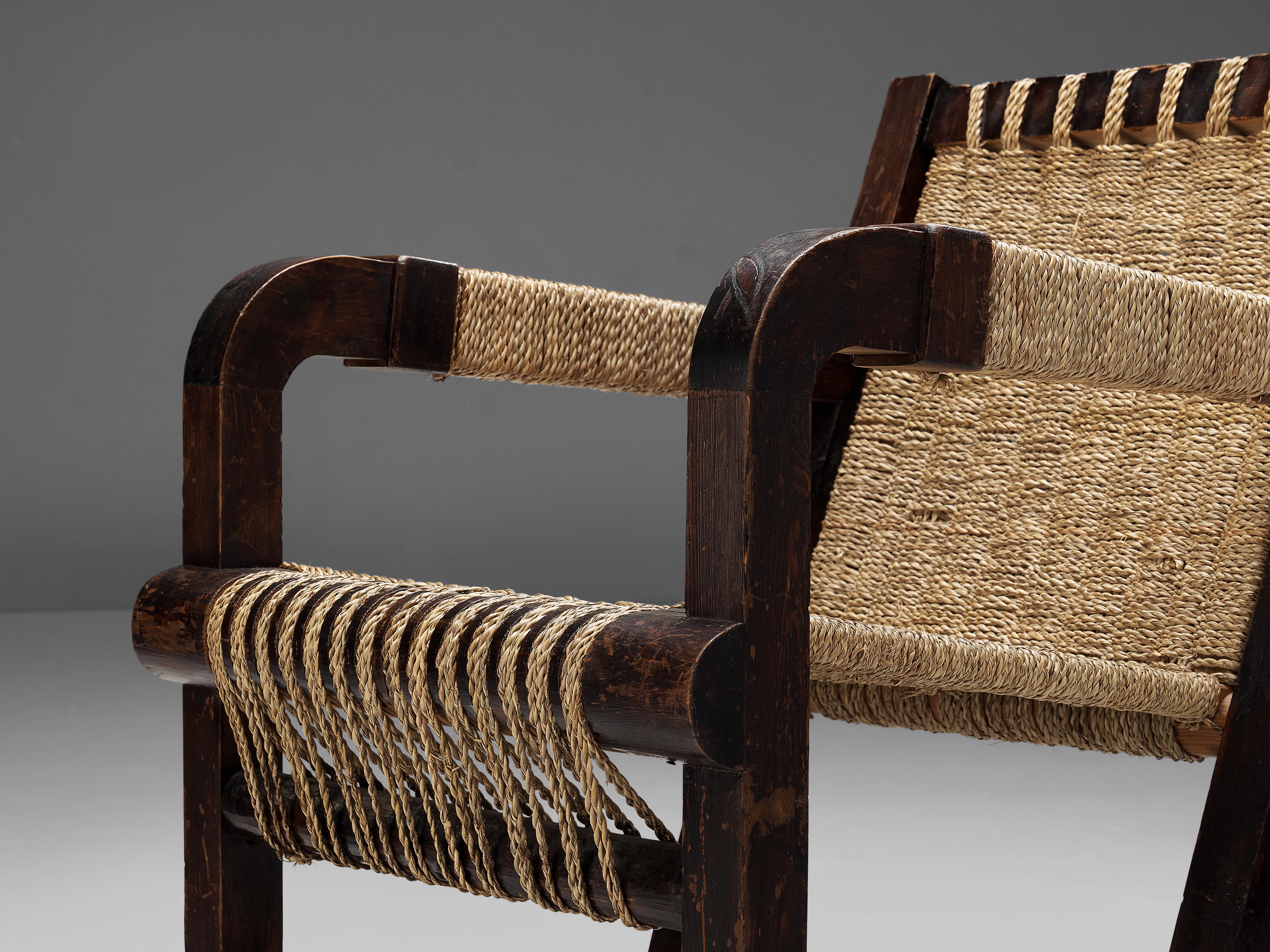 Art Deco Francis Jourdain Pair of Lounge Chair with Woven Details