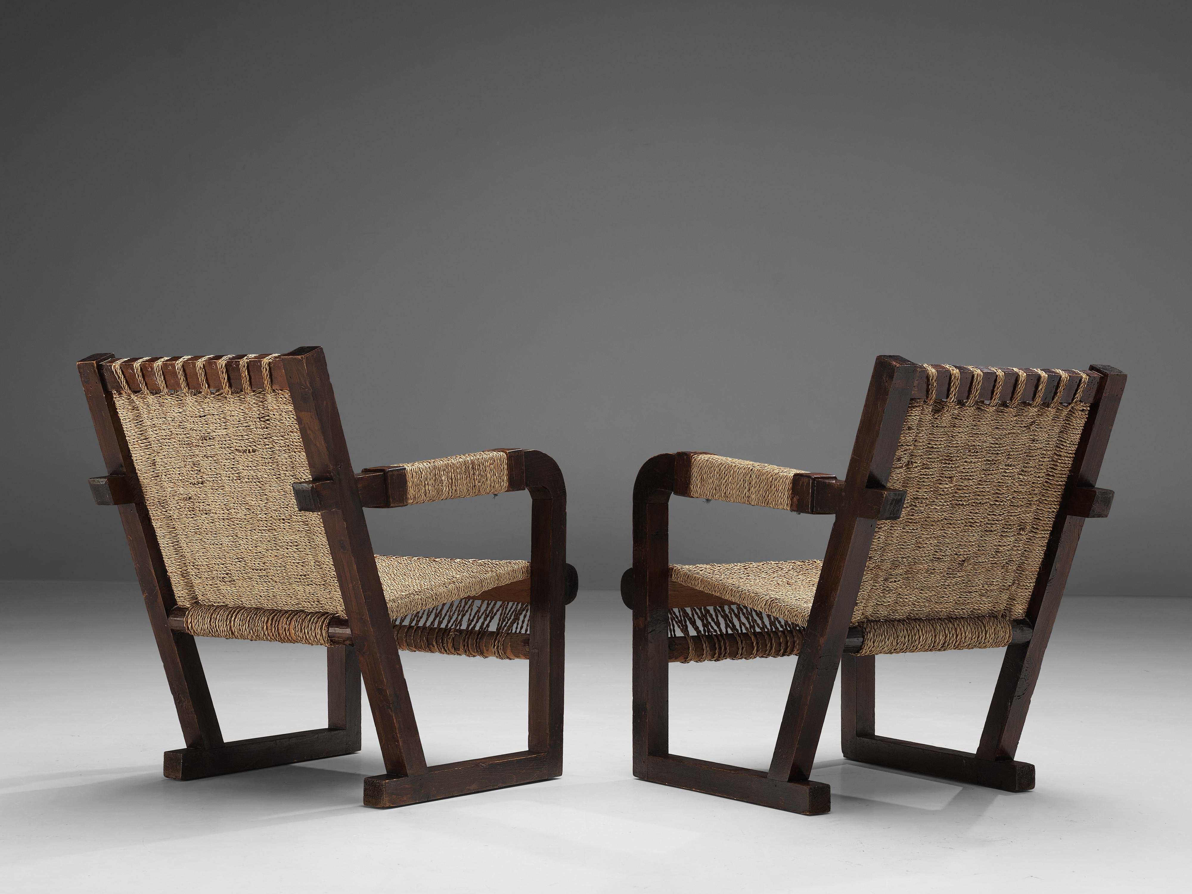Mid-20th Century Francis Jourdain Pair of Lounge Chair with Woven Details