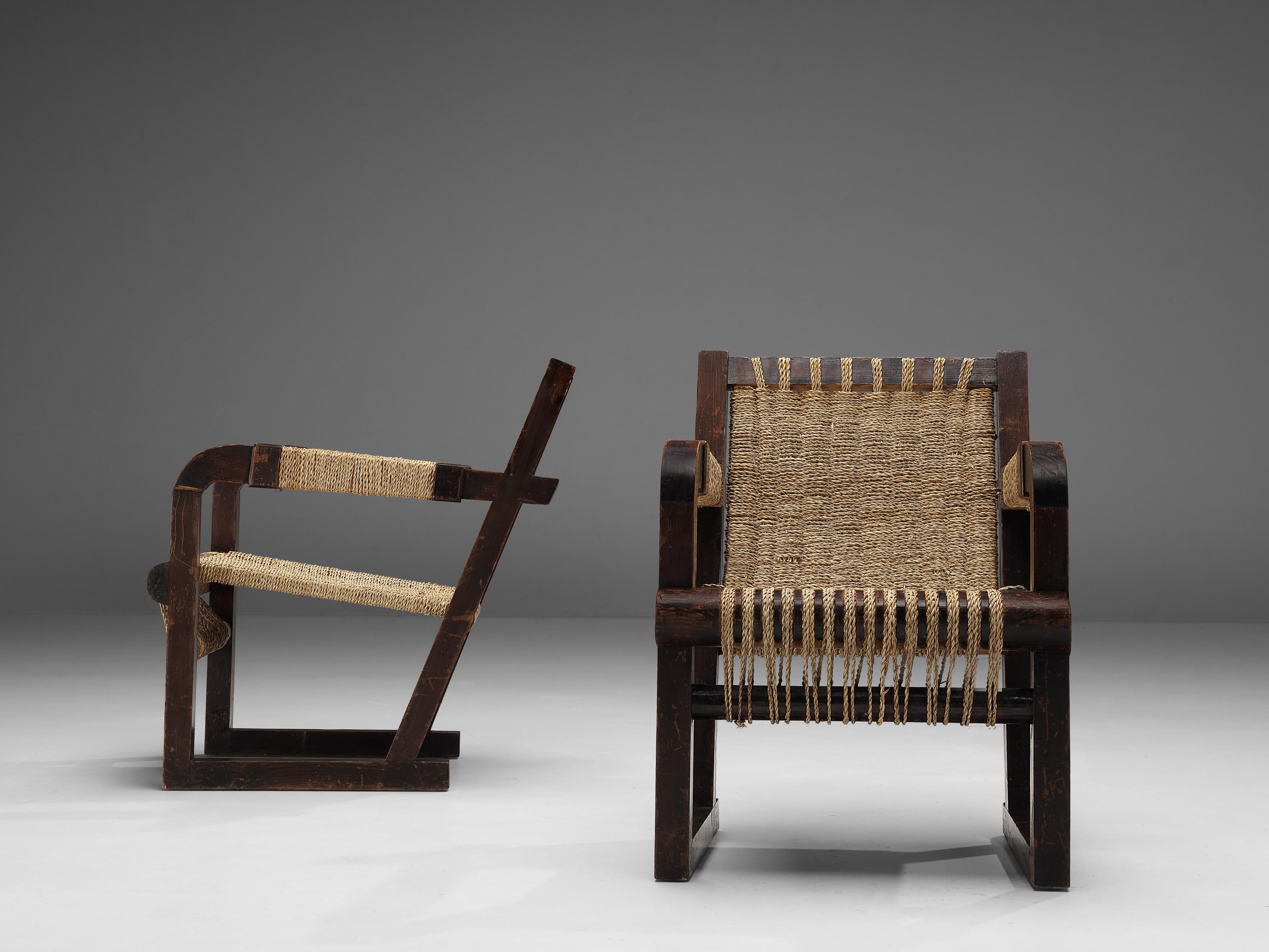 Francis Jourdain Pair of Lounge Chair with Woven Details 1