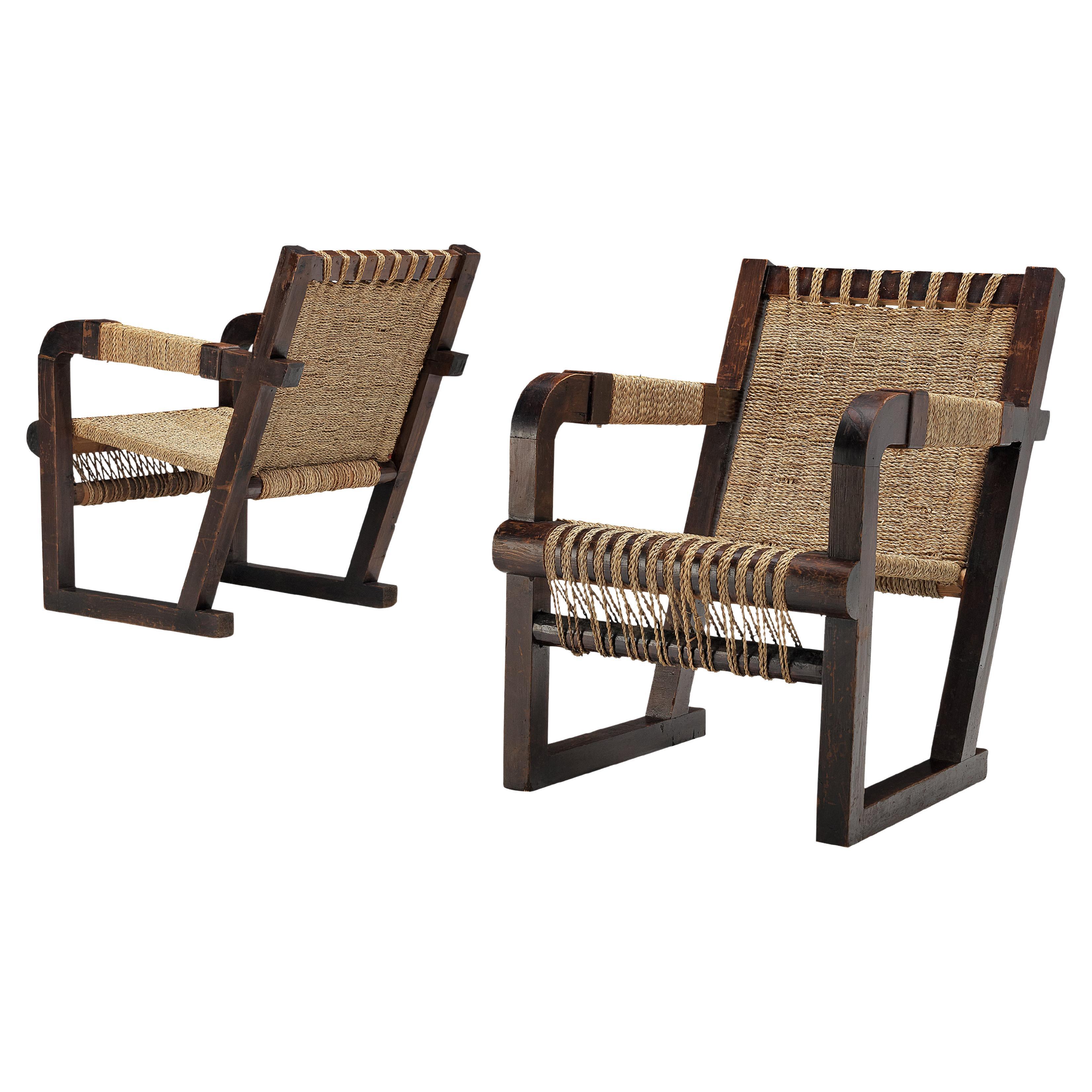 Francis Jourdain Pair of Lounge Chair with Woven Details