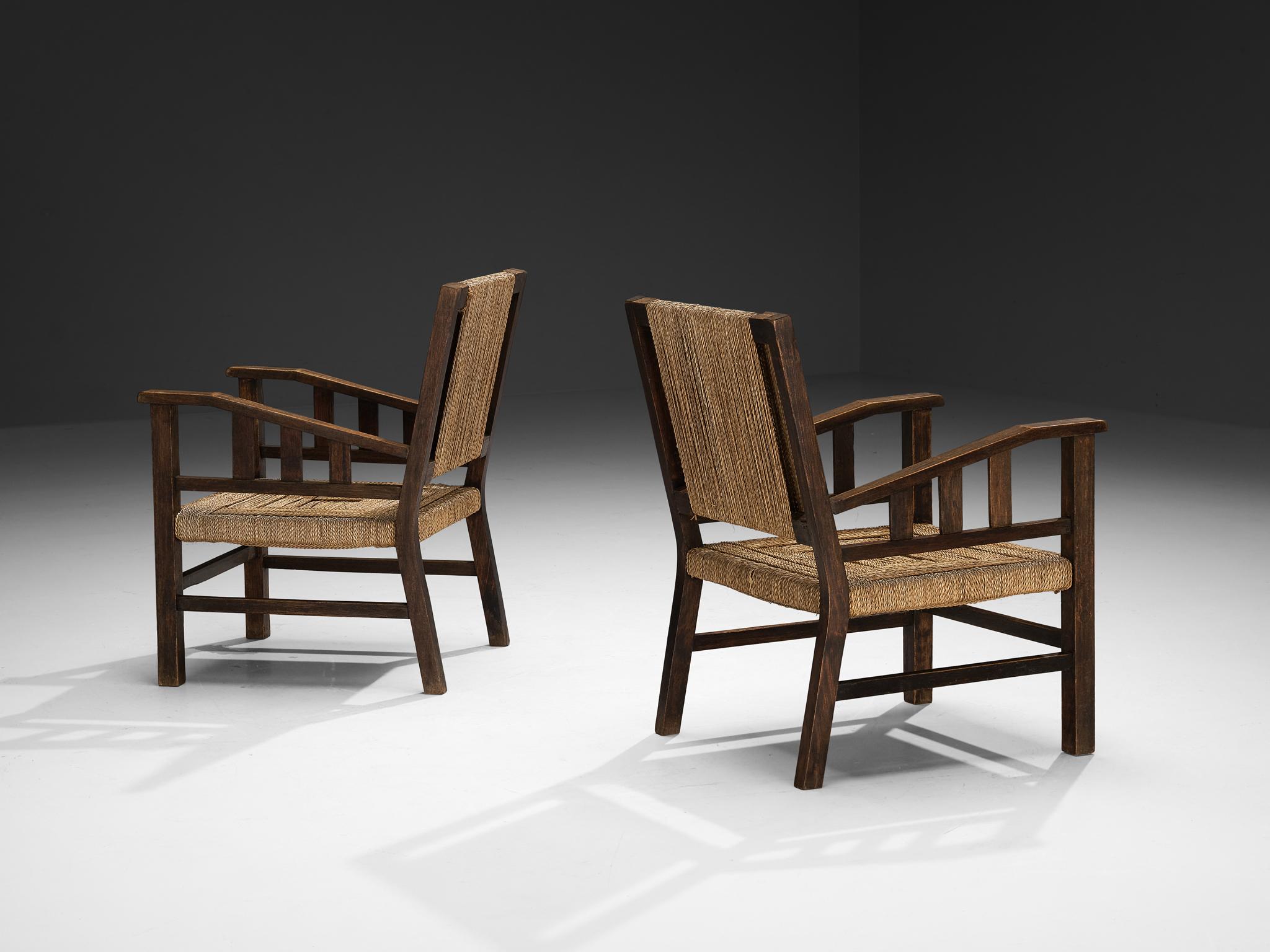 Francis Jourdain Paire de chaises longues en paille tressée et Wood 2
