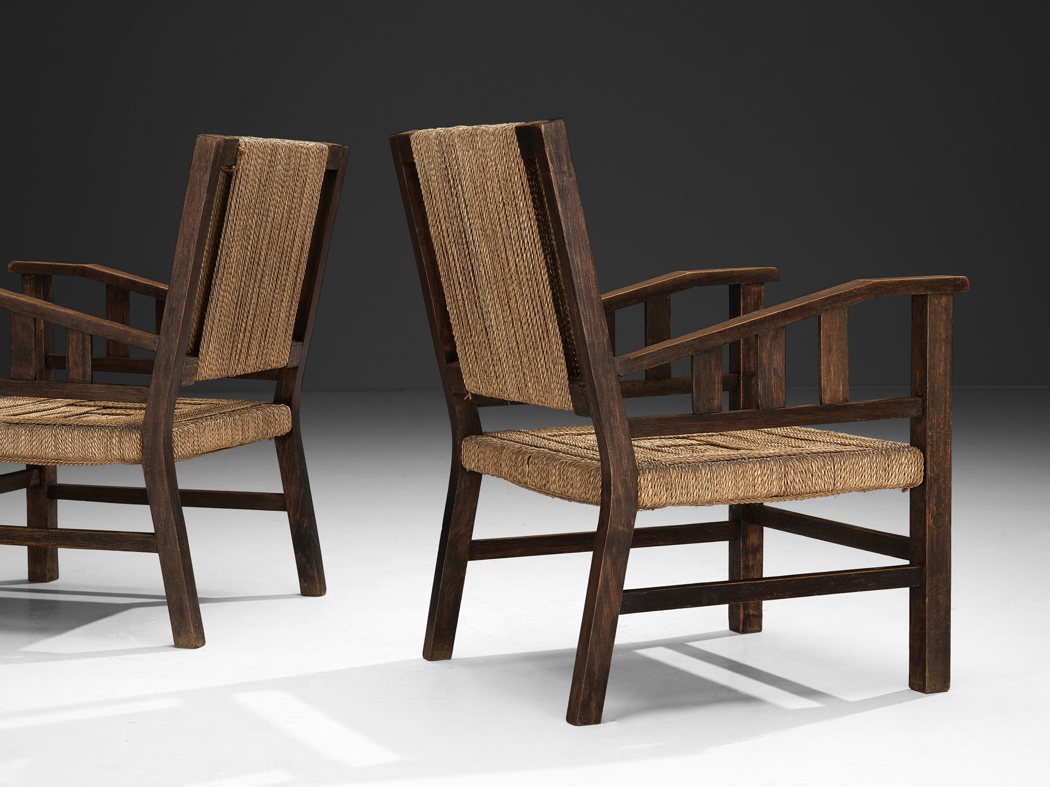 Francis Jourdain Paire de chaises longues en paille tressée et Wood 3