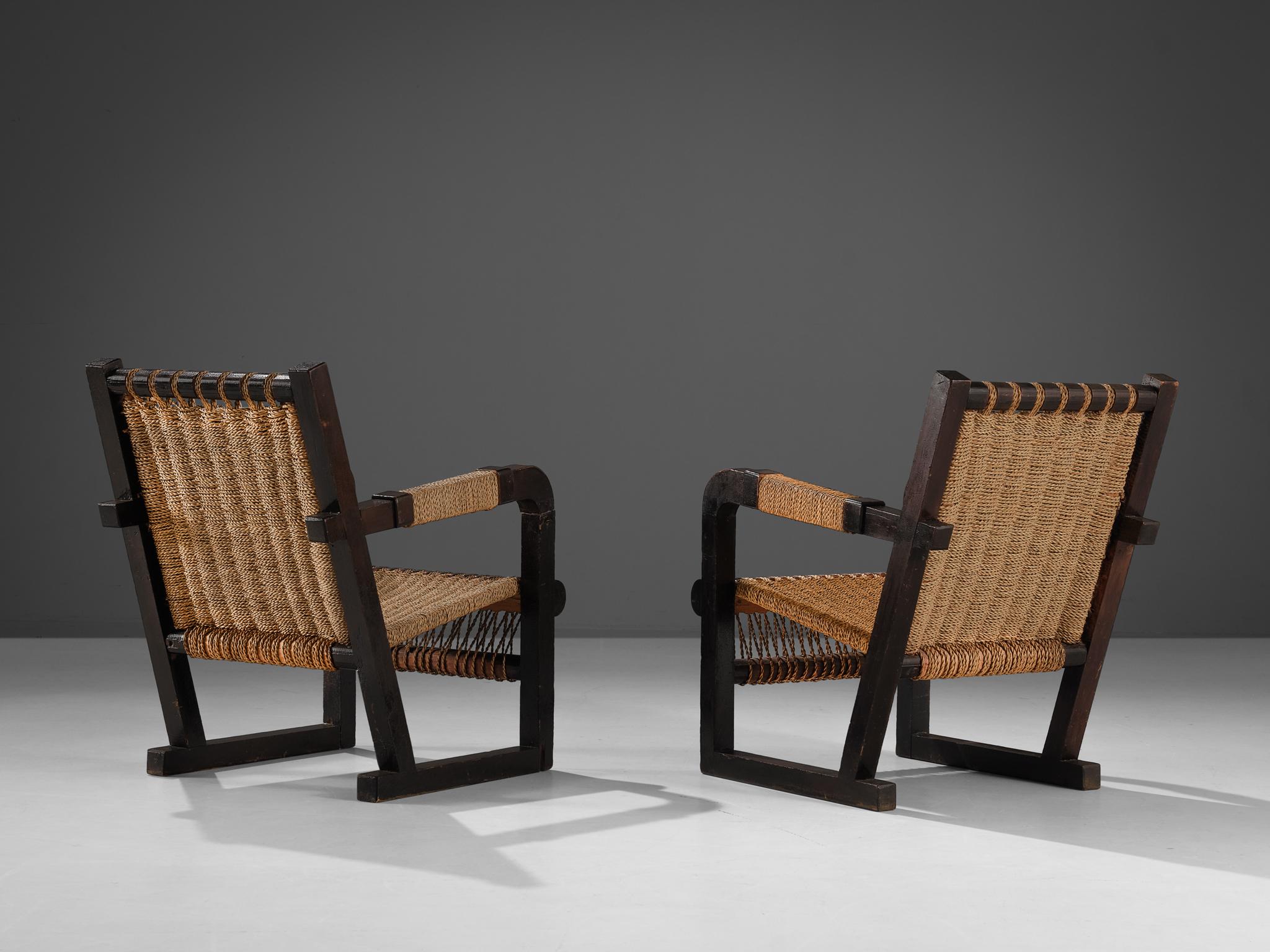 Francis Jourdain Pair of Lounge Chairs with Woven Details 1
