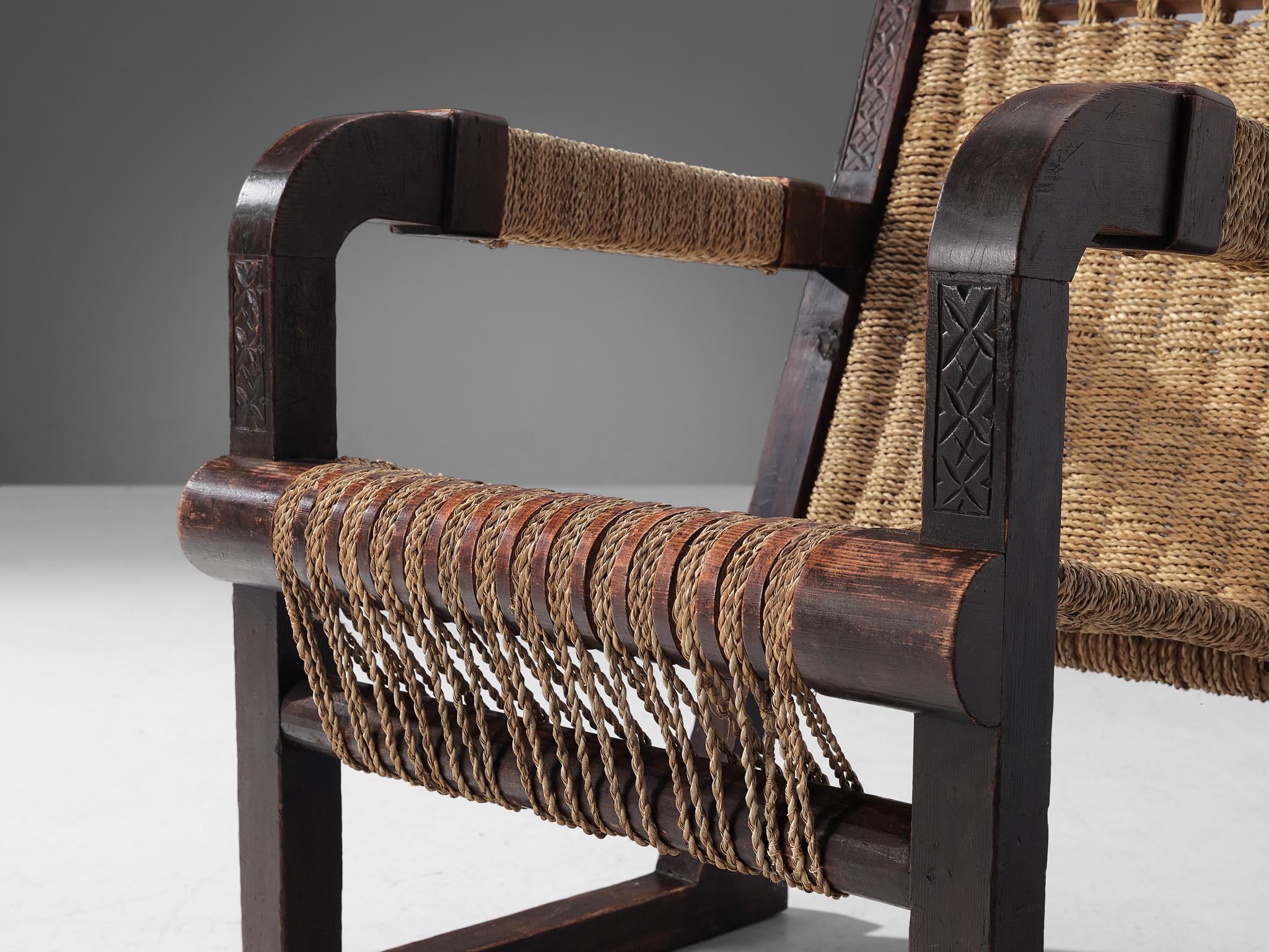 French Francis Jourdain Pair of Lounge Chairs with Woven Details