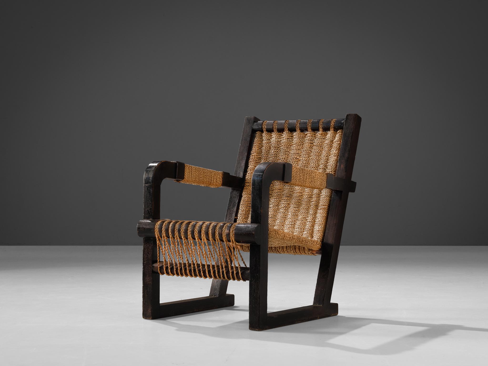Art Deco Francis Jourdain Pair of Lounge Chairs with Woven Details