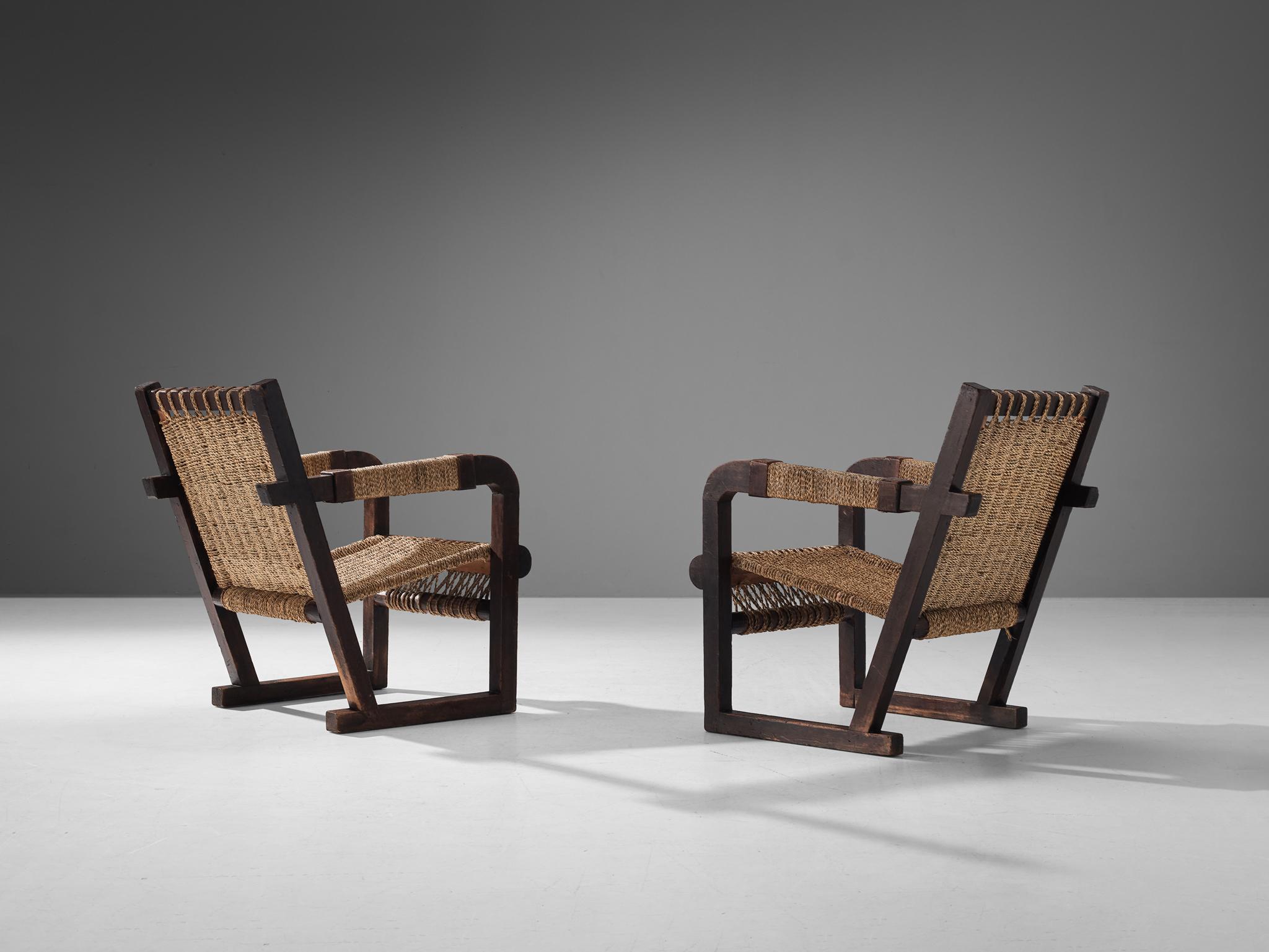 Francis Jourdain Pair of Lounge Chairs with Woven Details In Good Condition In Waalwijk, NL