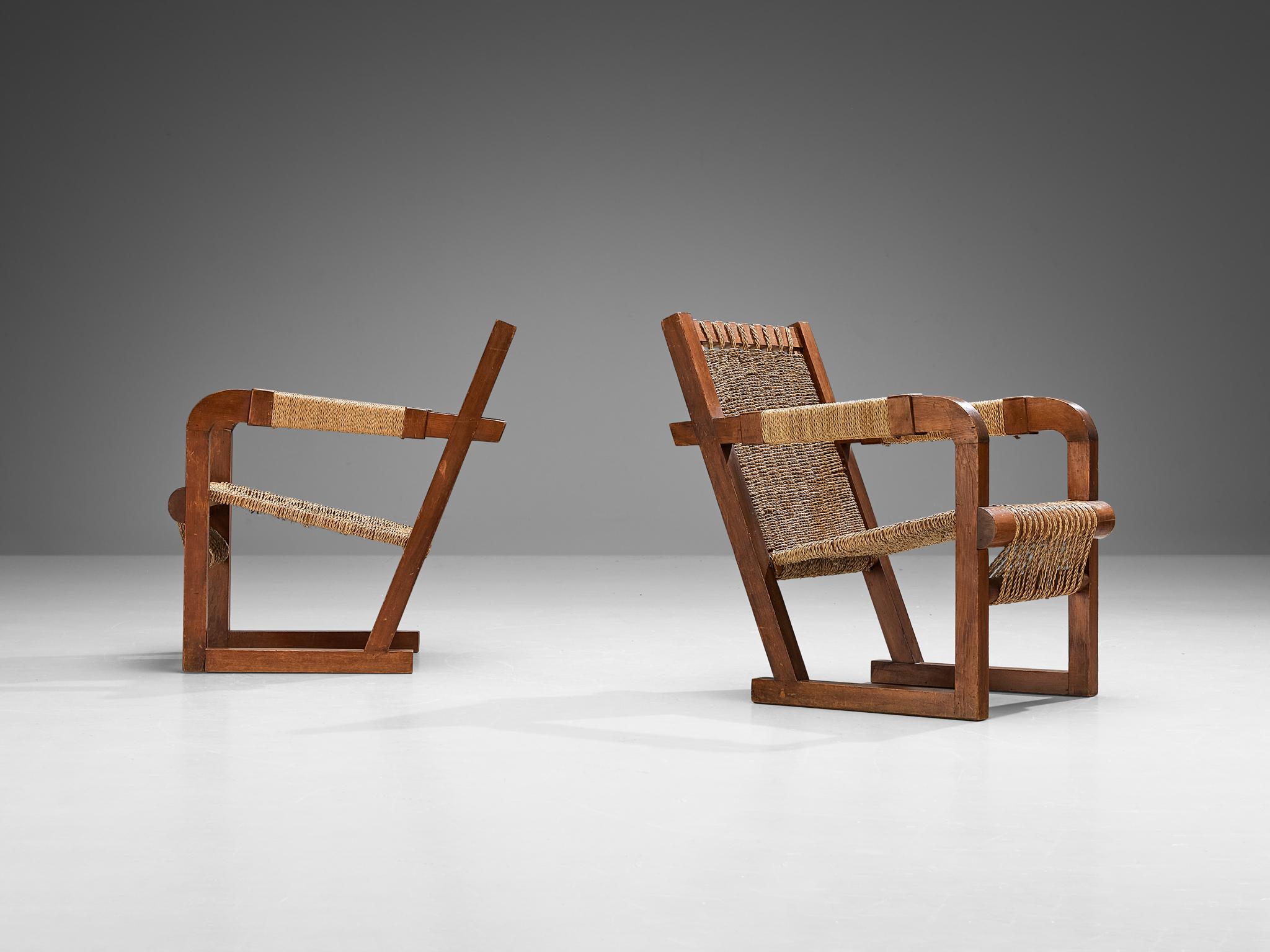 Francis Jourdain Pair of Lounge Chairs with Woven Details  In Good Condition In Waalwijk, NL