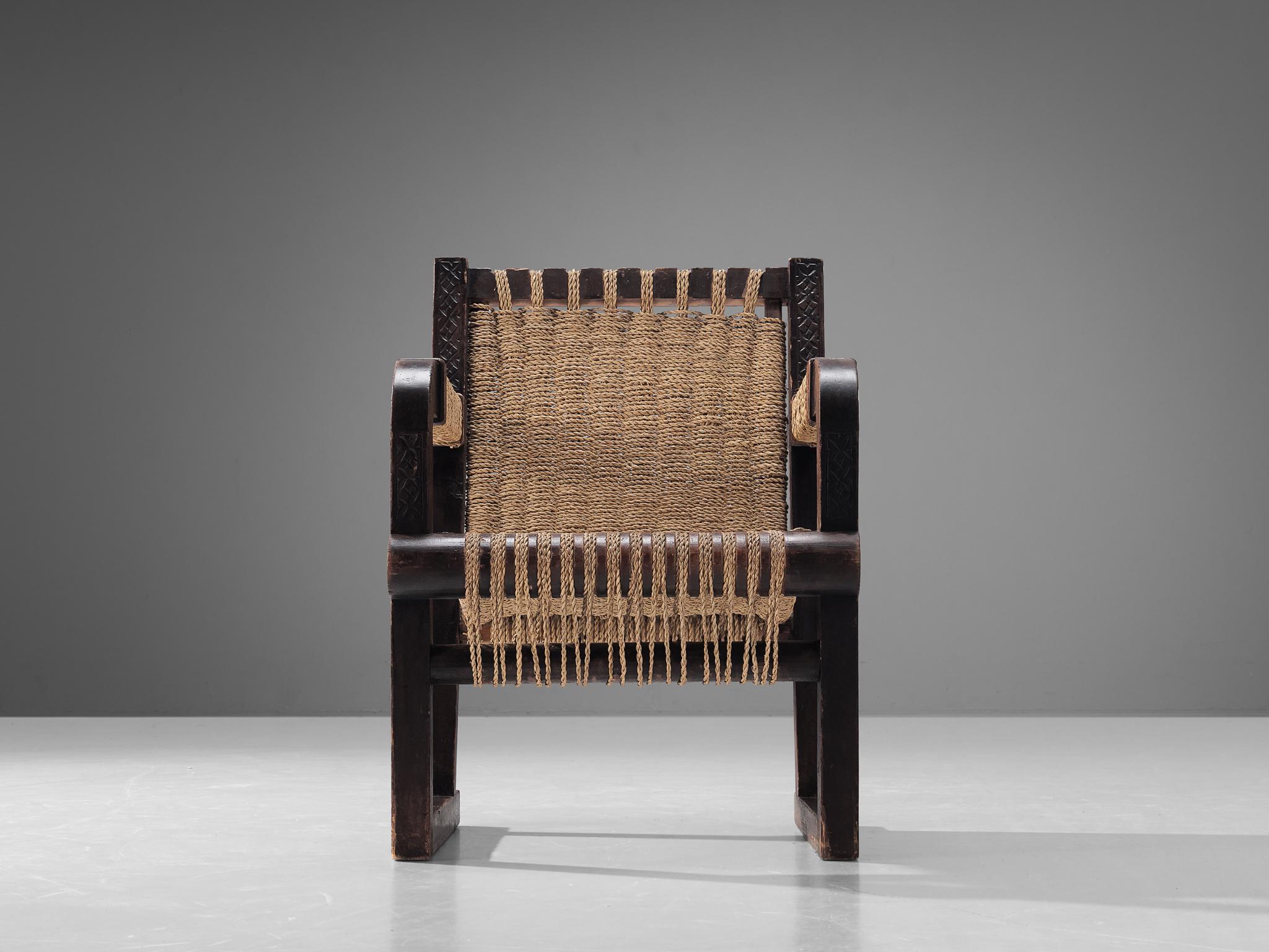 Mid-20th Century Francis Jourdain Pair of Lounge Chairs with Woven Details