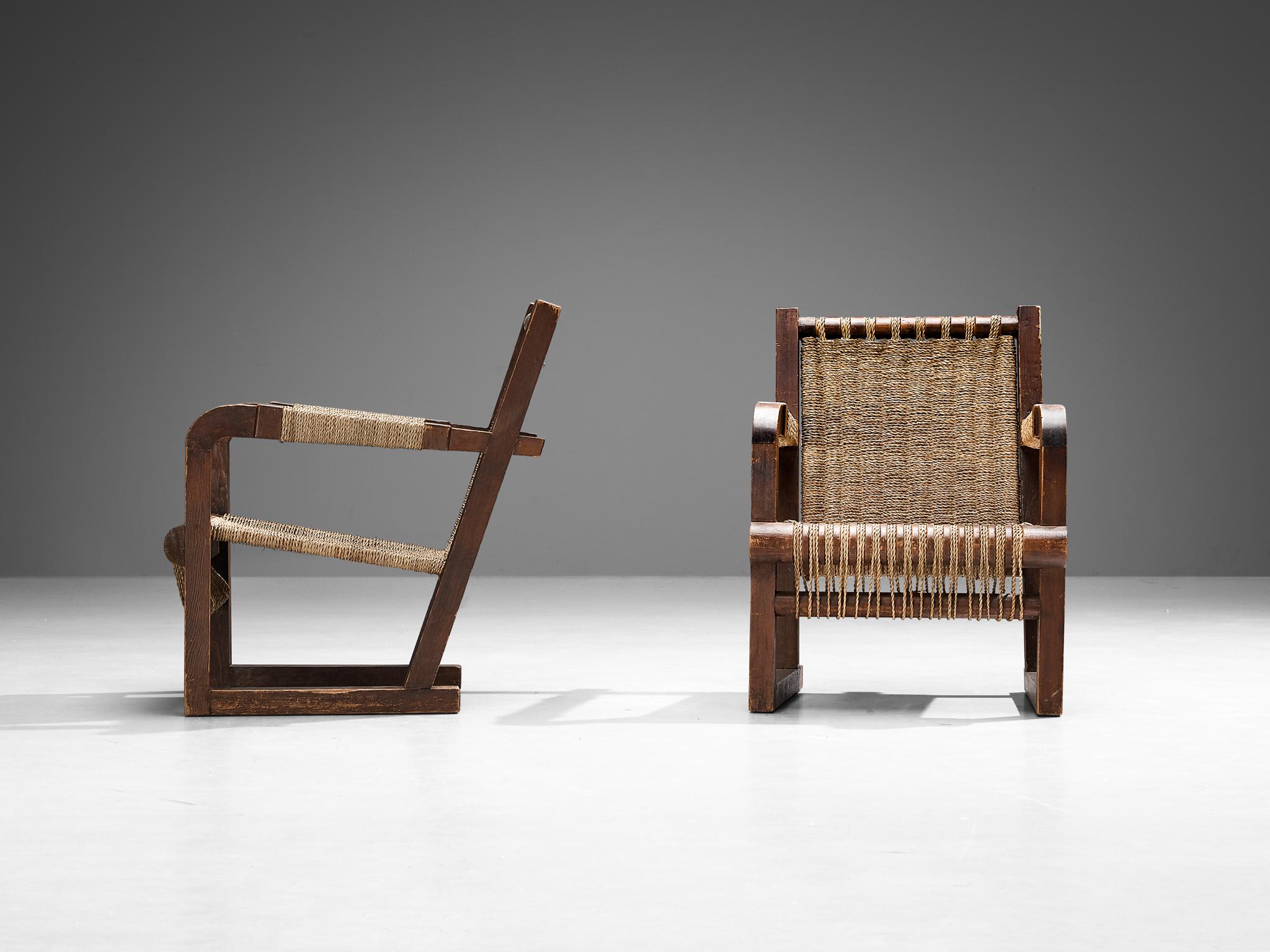 Art Deco Francis Jourdain Pair of Lounge Chairs with Woven Details