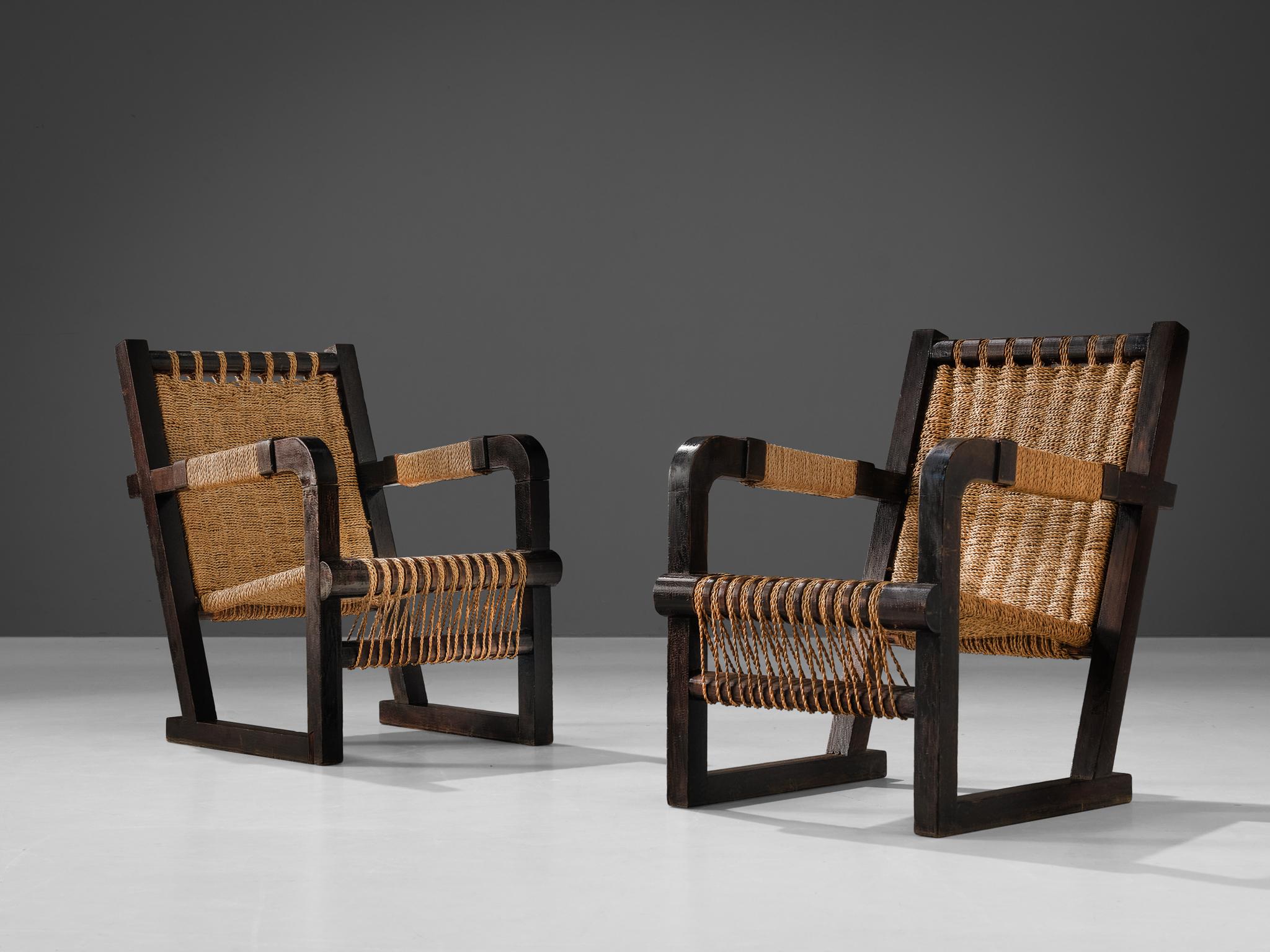 Francis Jourdain Pair of Lounge Chairs with Woven Details In Good Condition In Waalwijk, NL