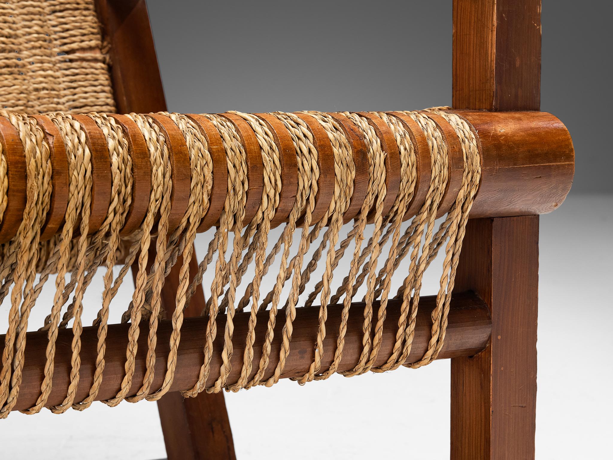 Straw Francis Jourdain Pair of Lounge Chairs with Woven Details 