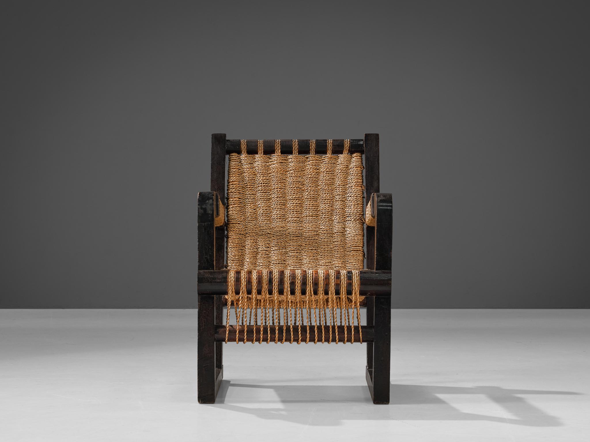 Mid-20th Century Francis Jourdain Pair of Lounge Chairs with Woven Details