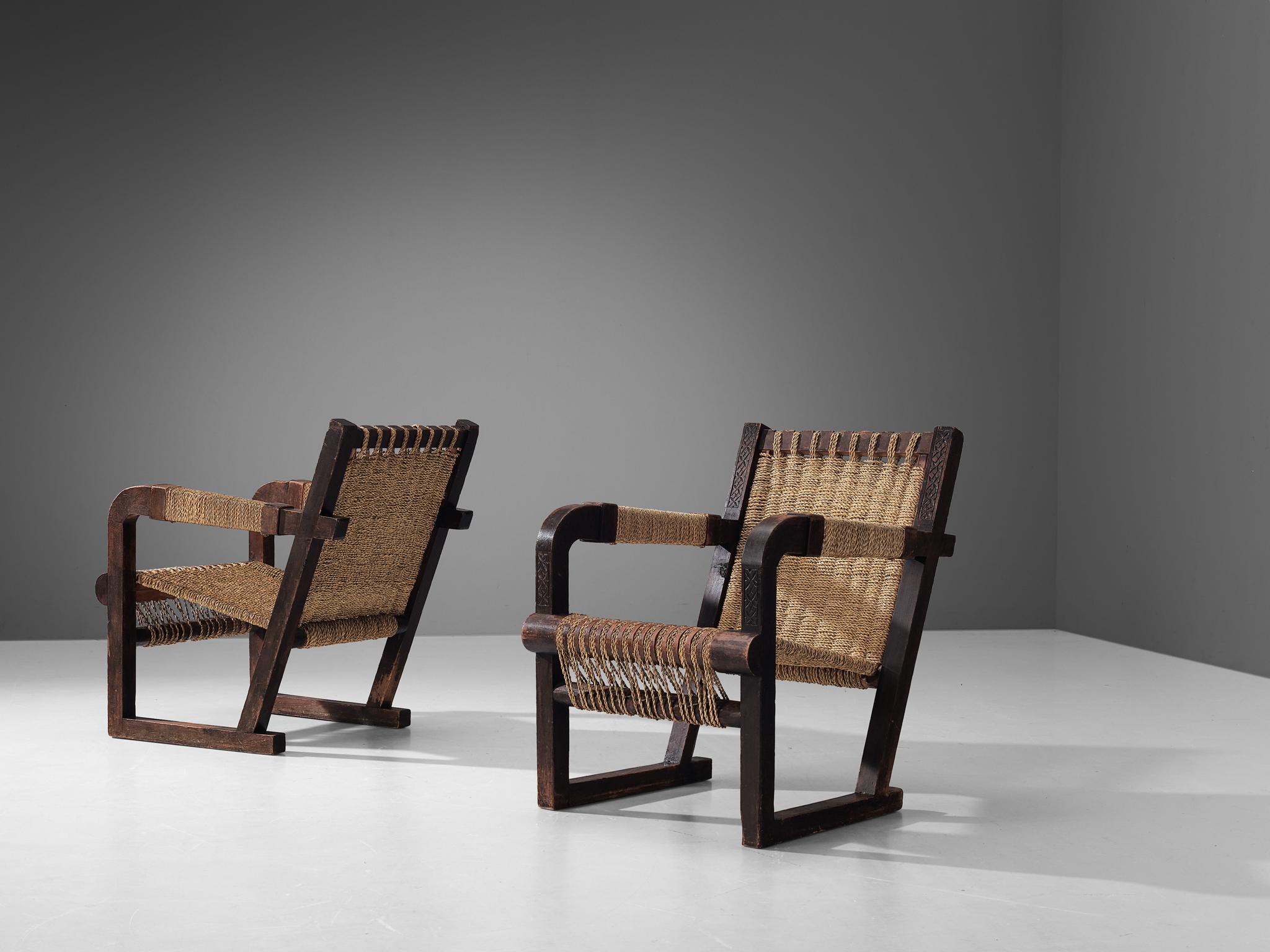 Francis Jourdain Pair of Lounge Chairs with Woven Details 1