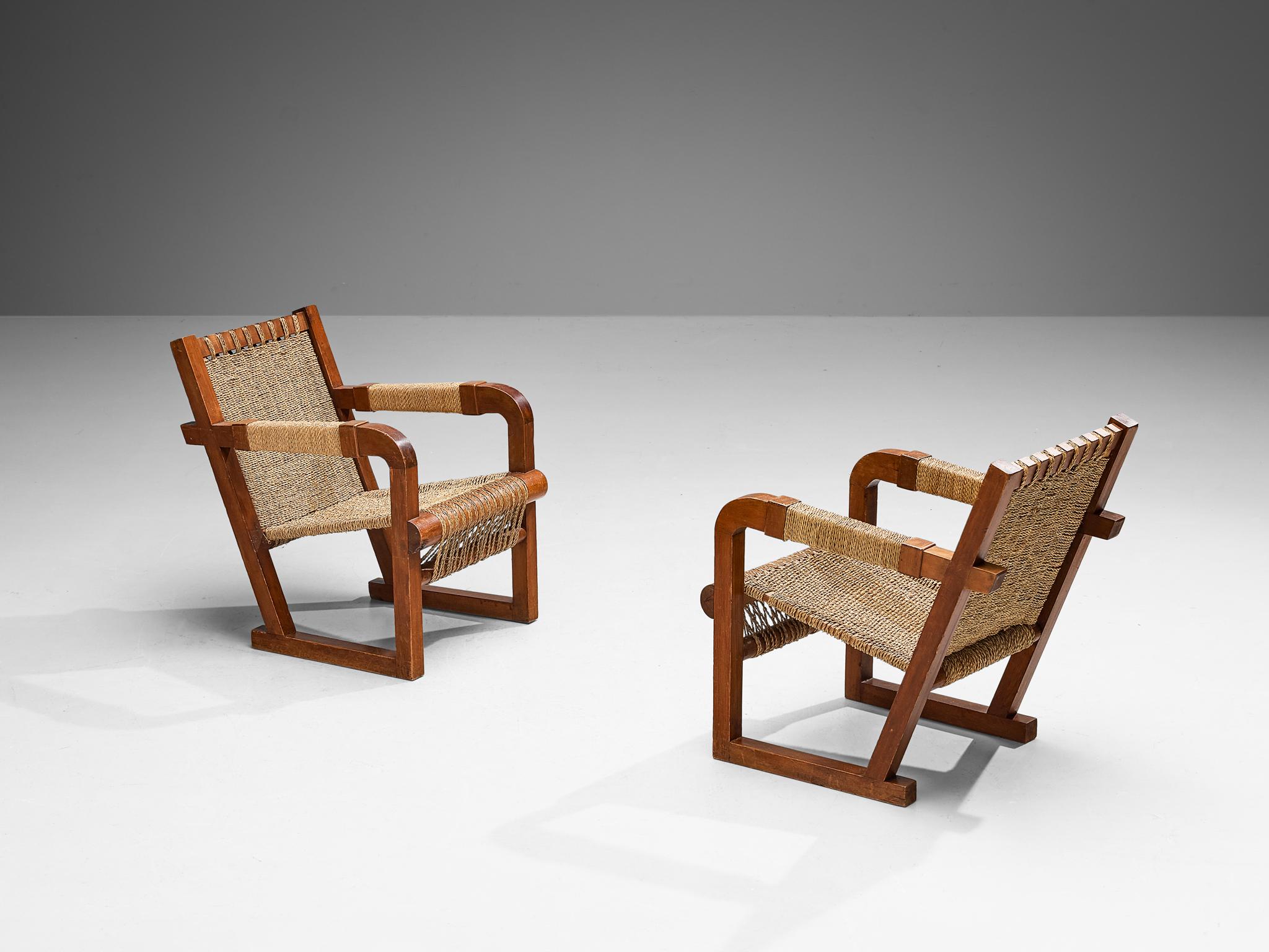 Francis Jourdain Pair of Lounge Chairs with Woven Details  1
