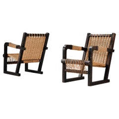 Francis Jourdain Pair of Lounge Chairs with Woven Details