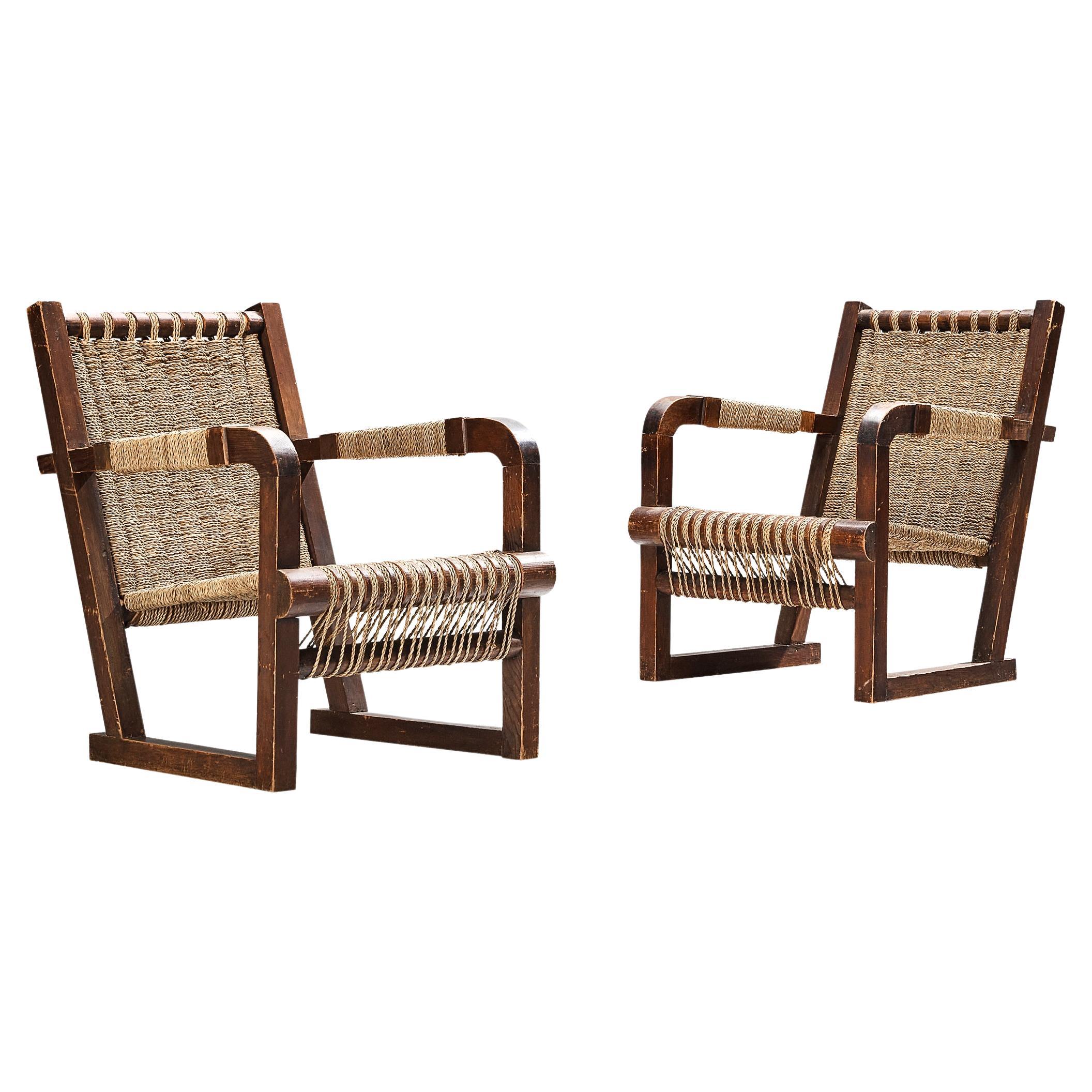 Francis Jourdain Pair of Lounge Chairs with Woven Details