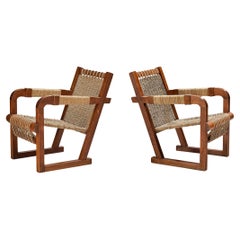 Francis Jourdain Pair of Lounge Chairs with Woven Details 