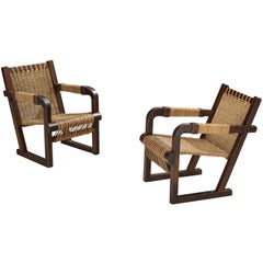 Francis Jourdain Pair of Lounge Chairs with Woven Details