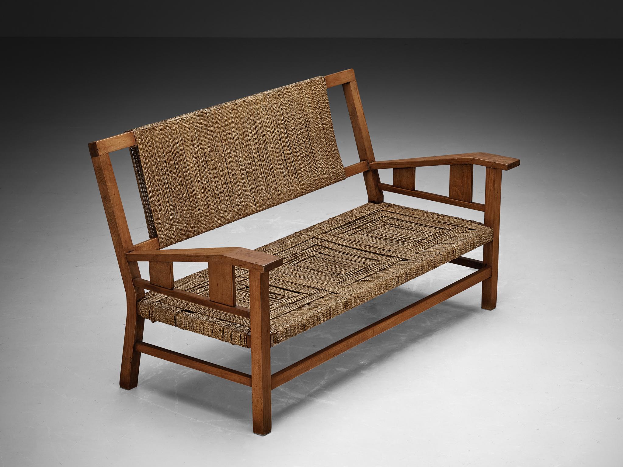Francis Jourdain, sofa or bench, straw, stained beech, France, 1930s

This exceptional sofa is a design by French painter and cabinetmaker Francis Jourdain (1976-1958) and exudes a refined provincial charm, embodying an exquisite elegance of