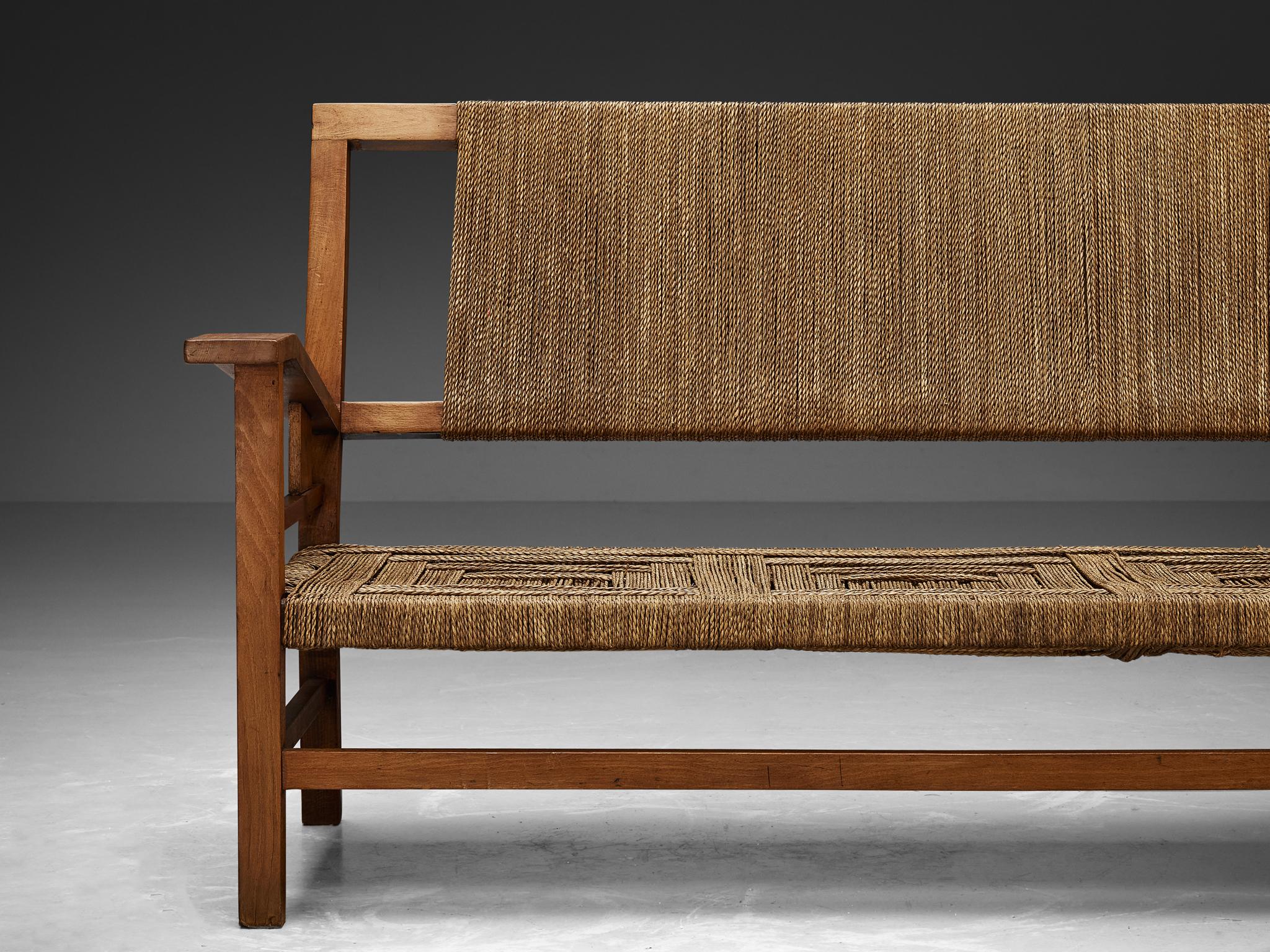 Francis Jourdain Sofa or Bench in Woven Straw and Wood  For Sale 1