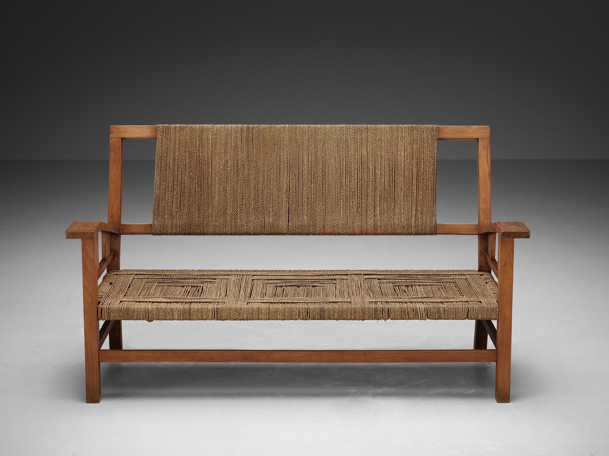 Francis Jourdain Sofa or Bench in Woven Straw and Wood  For Sale 3