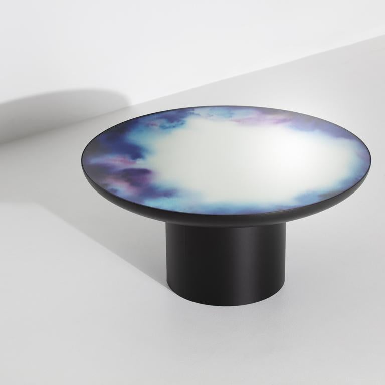 Français Francis, grande table basse miroir, aquarelle bleue/violet en vente