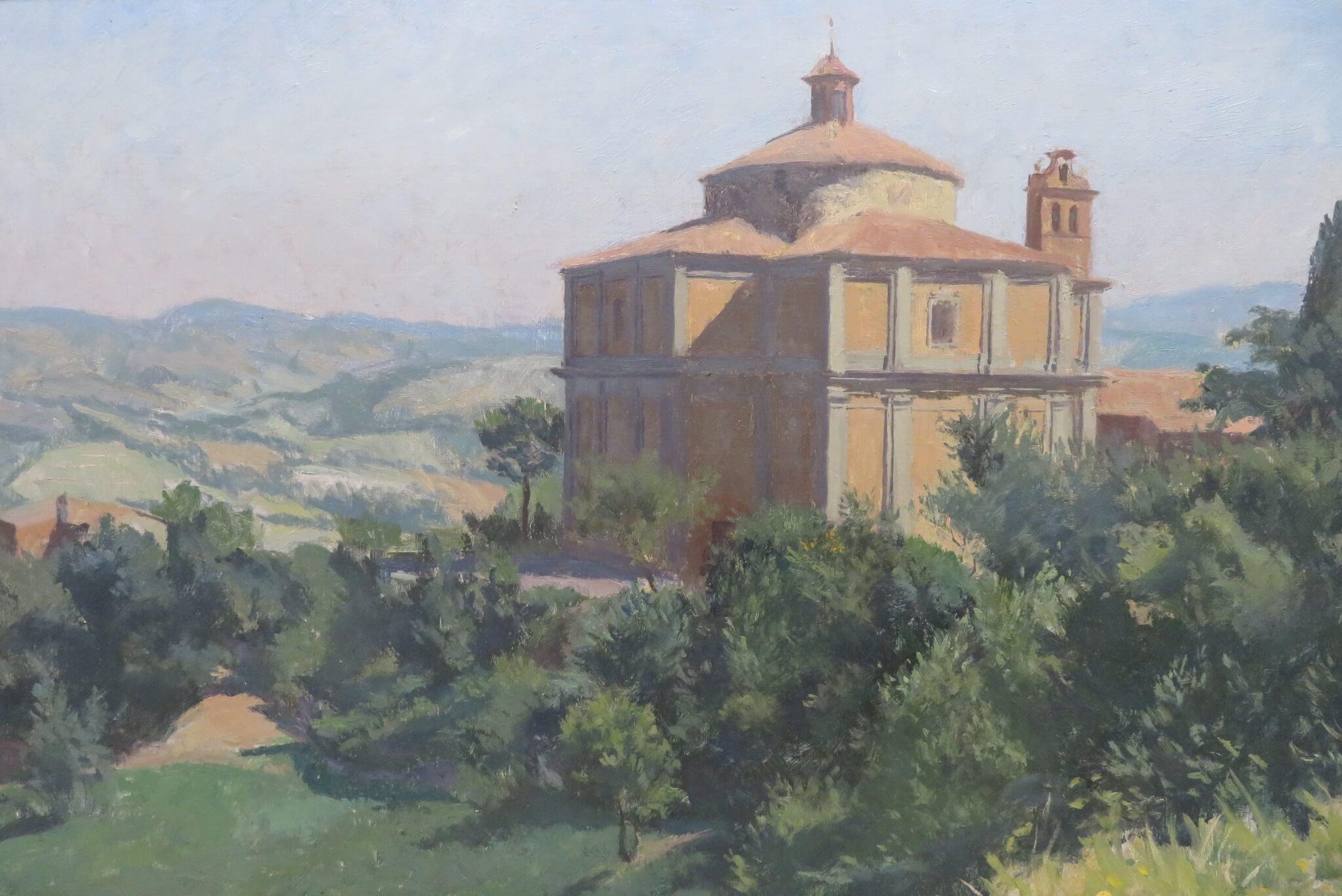 (1936-2016) Pittura ad olio impressionista ORIGINALE Monastero in cima alla collina francese FIRMATA - Painting di Francis Le Marchant 